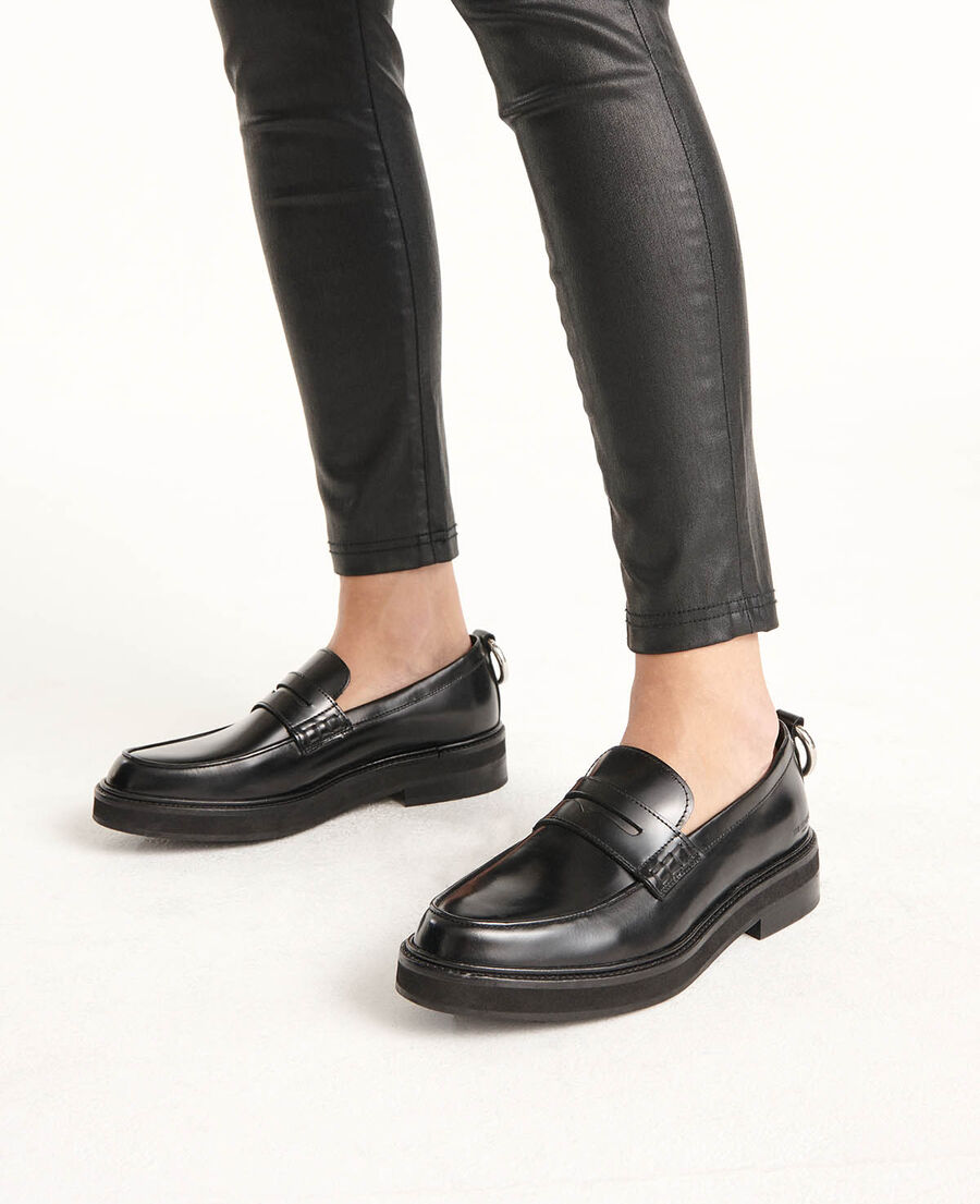 chunky glossy black leather moccasins