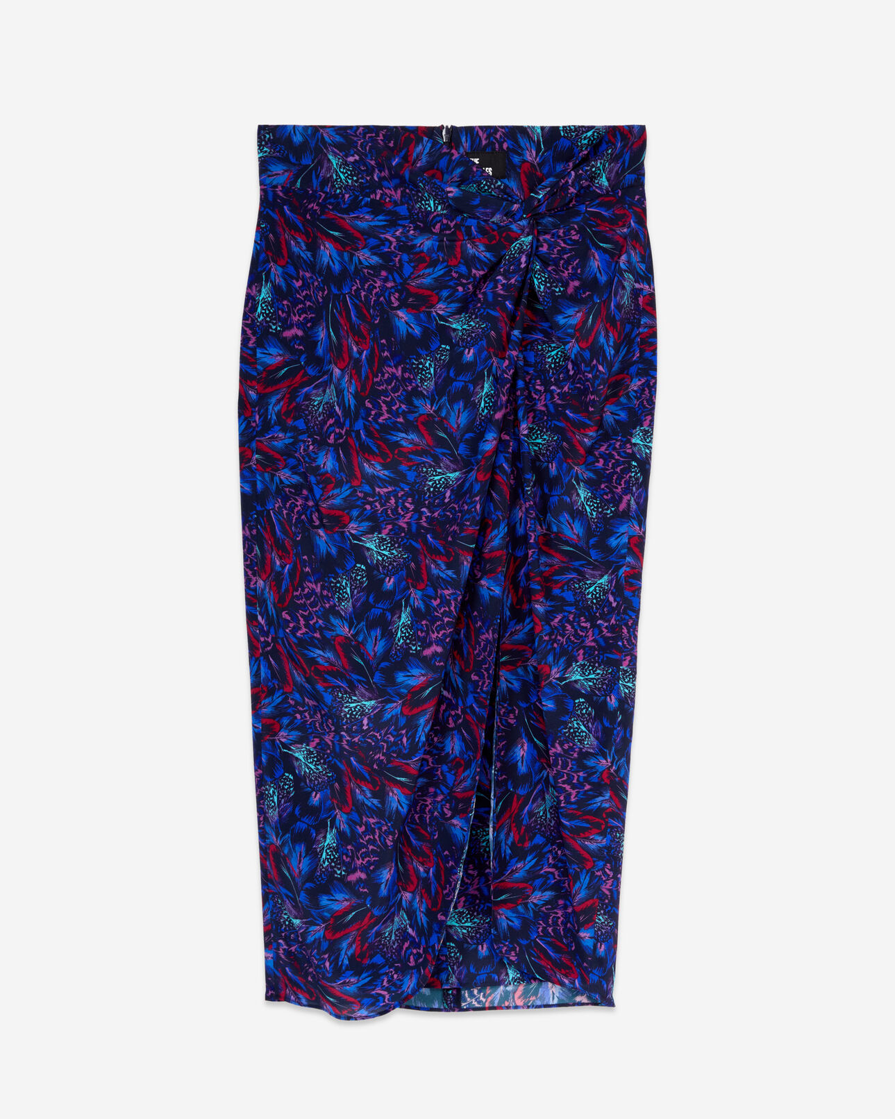 The Kooples WOMEN BLUE RED blue feather print midi skirt with twist