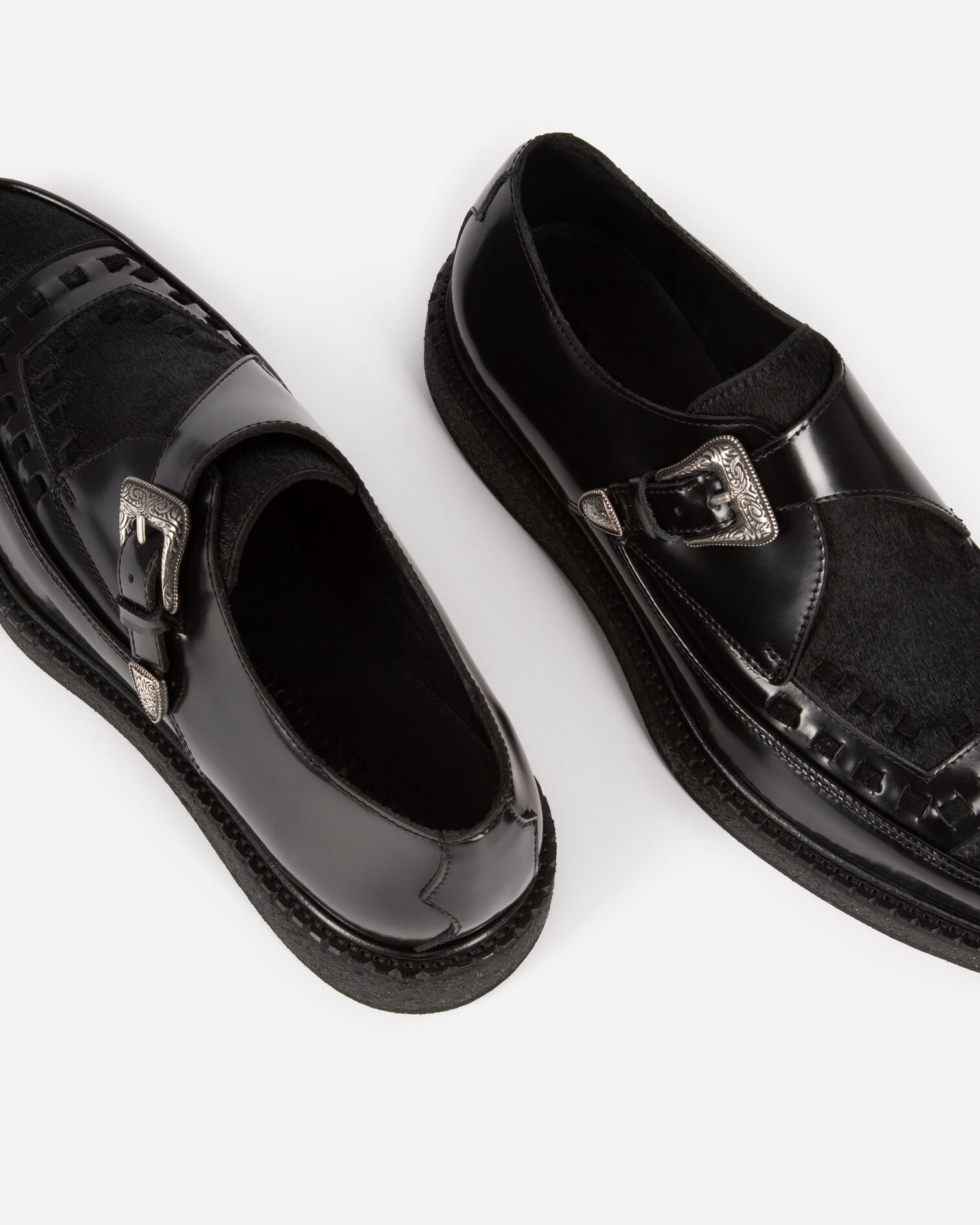 Derbies en cuir et effet poulain noir, BLACK, hi-res image number null