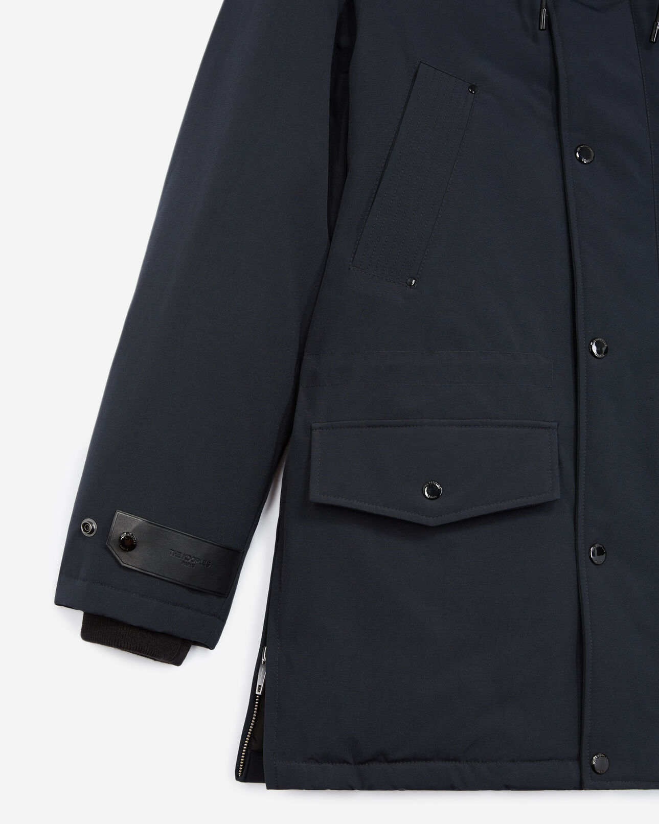 The Kooples HOMME DARK NAVY parka bleu marine longue à détail cuir