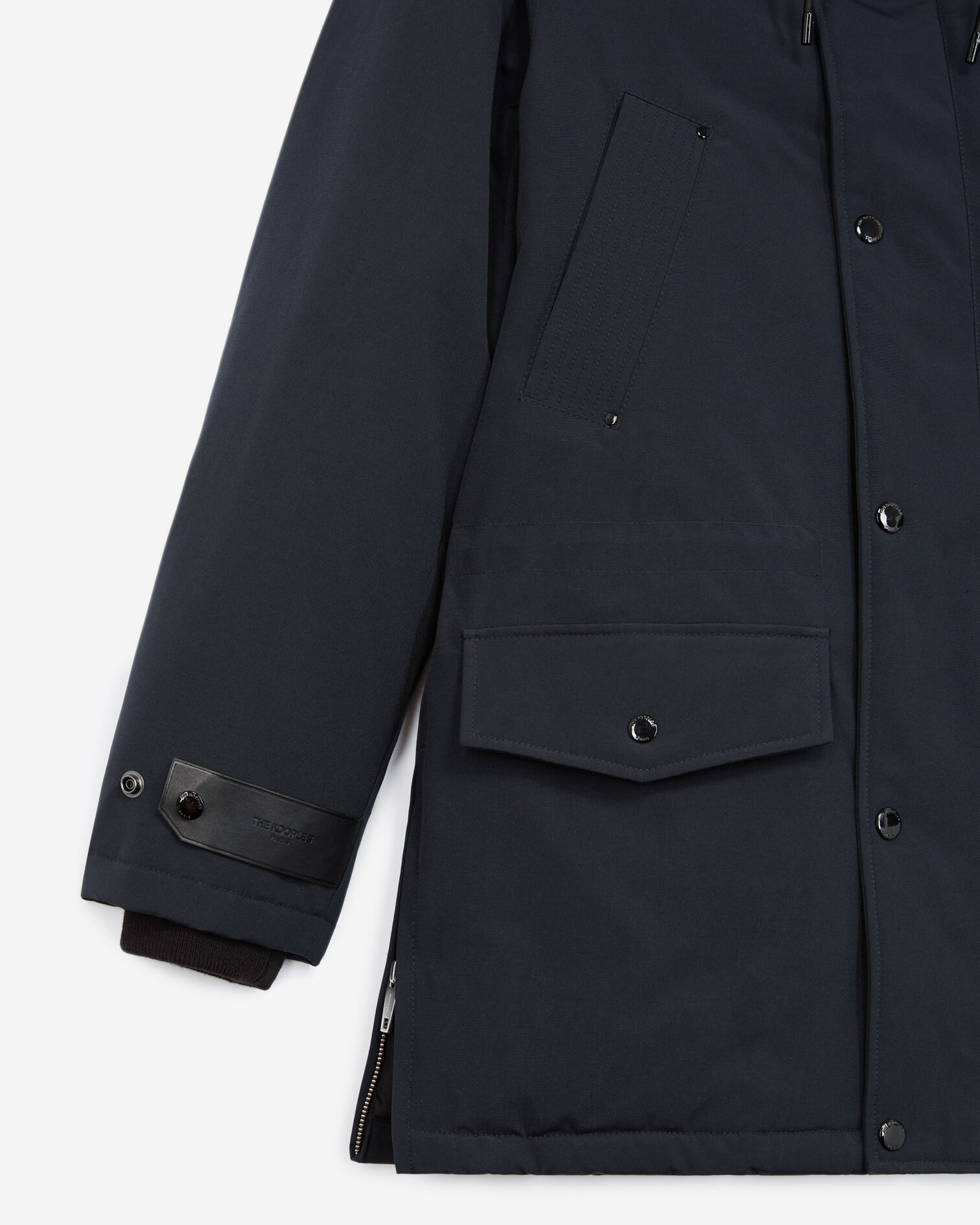 Parka bleu marine longue à détail cuir, DARK NAVY, hi-res image number null