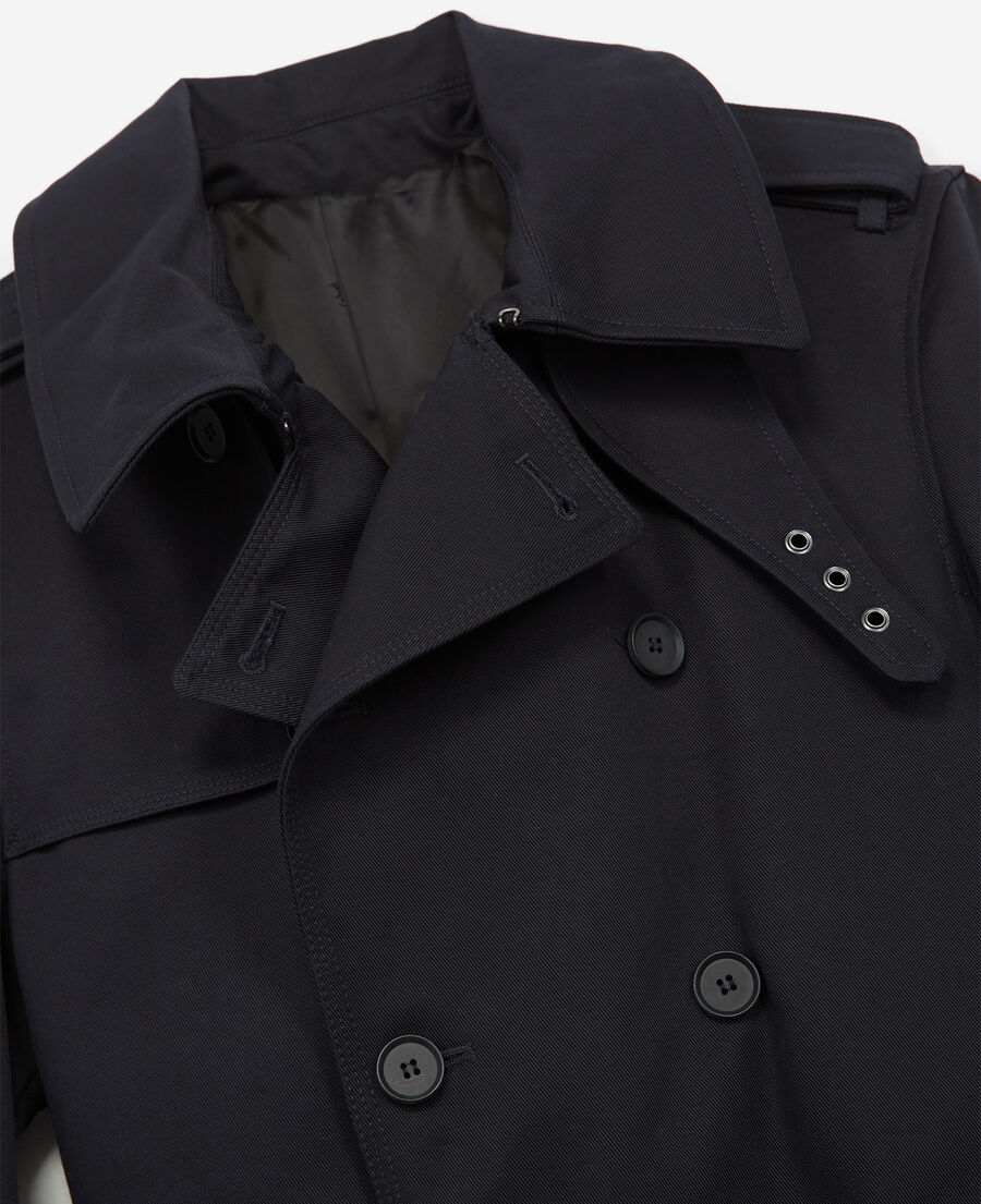 navy blue trench coat in cotton gabardine
