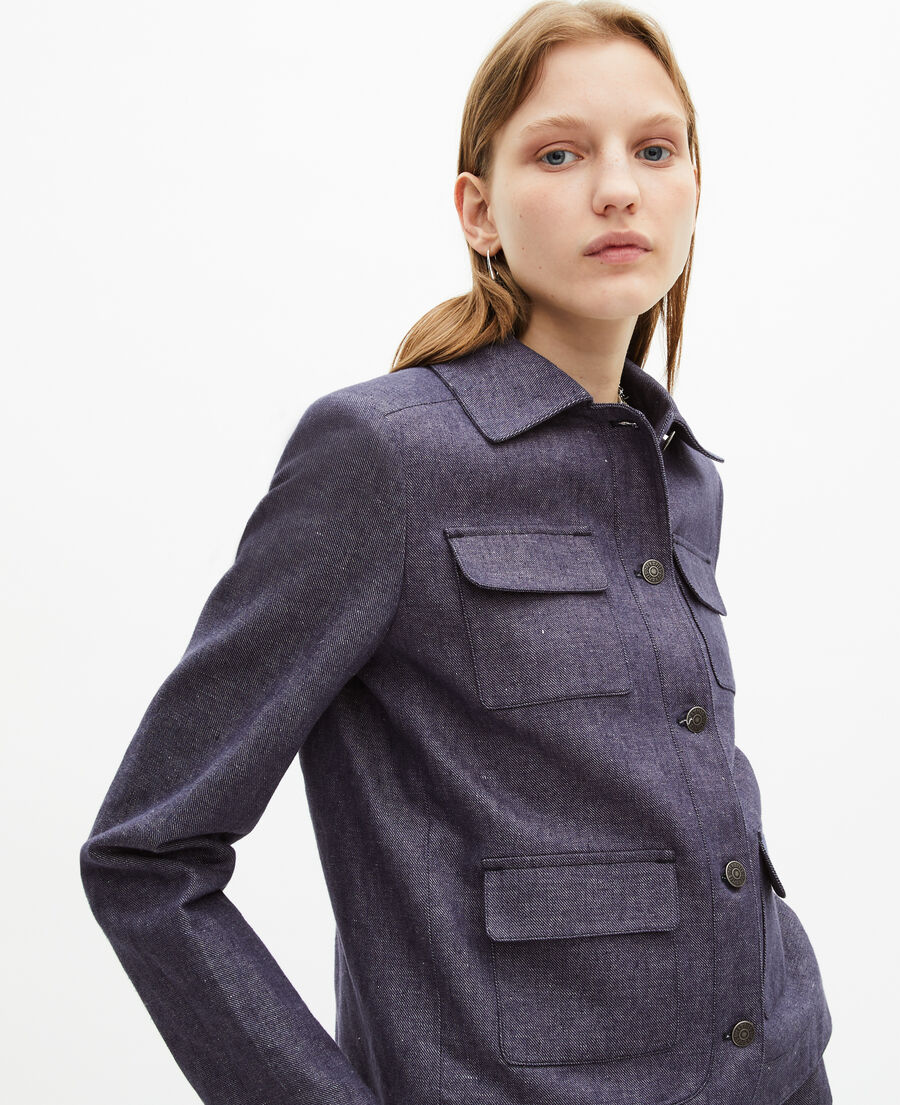 The Kooples DAMEN BLUE kurze jacke aus baumwolle und leinen, blau