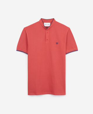 The Kooples HOMME MINERAL RED / OFFICER NVY polo rouge col officier d&eacute;tail bleu
