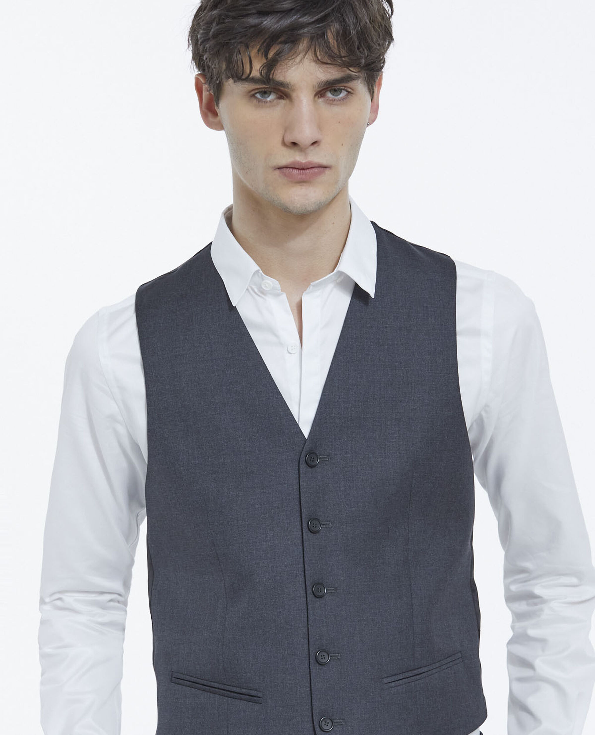 Buttoned fitted dark grey waistcoat, DARK GREY, hi-res image number null