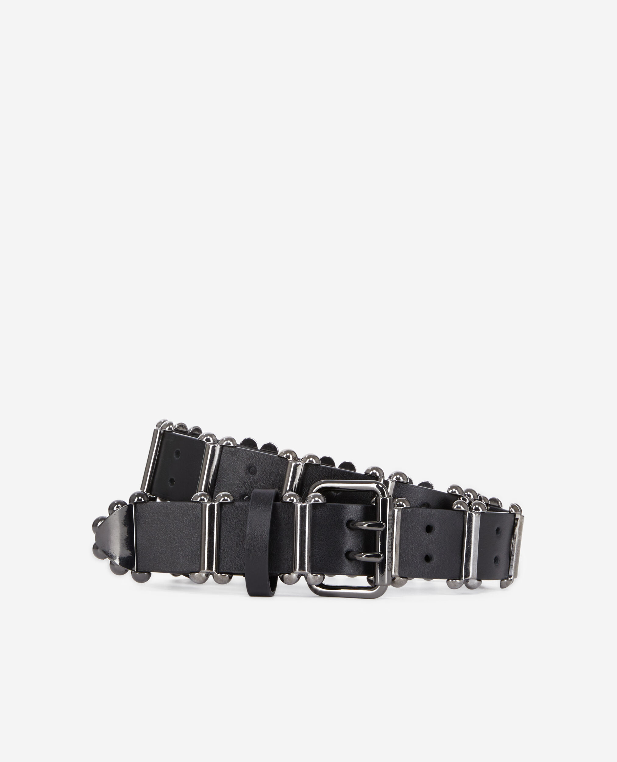 Ceinture en cuir noir avec empiècements métalliques, BLACK, hi-res image number null