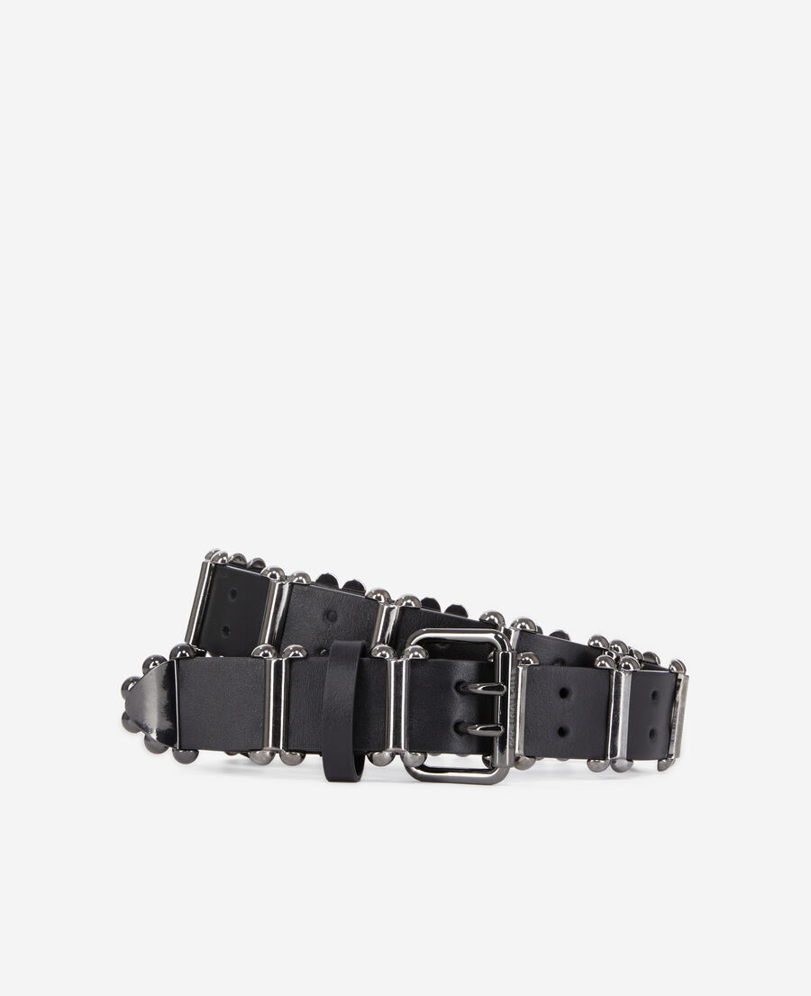 ceinture en cuir noir avec empiècements métalliques