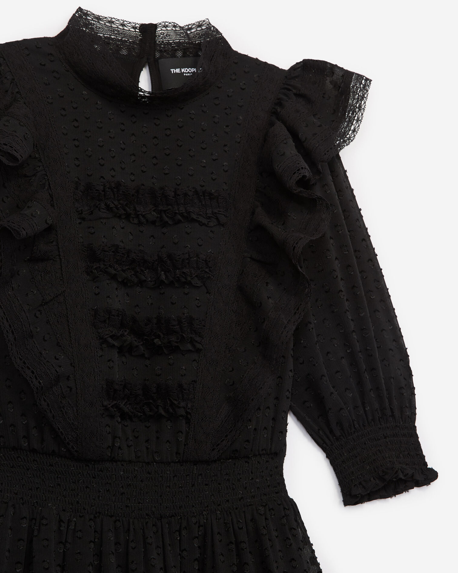 Robe noire courte col rond plumetis, BLACK, hi-res image number null