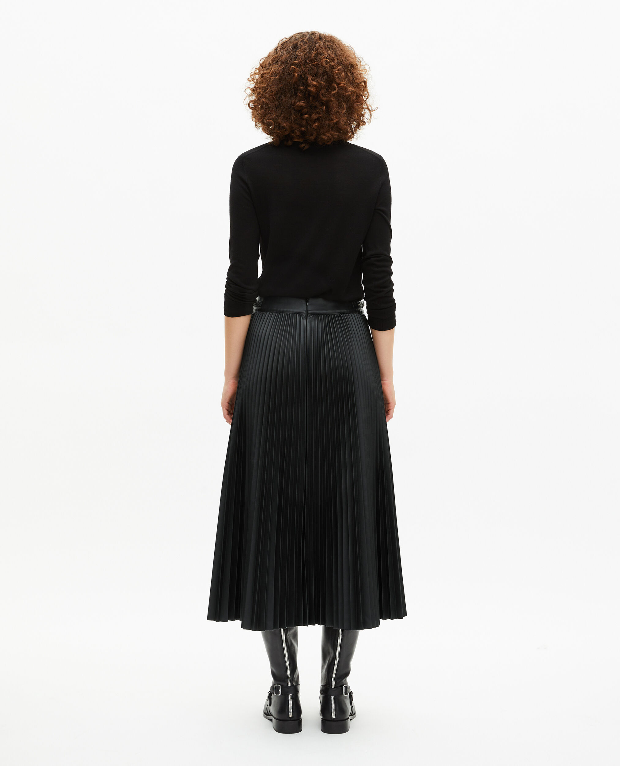 Jupe longue plissée effet cuir noire, BLACK, hi-res image number null