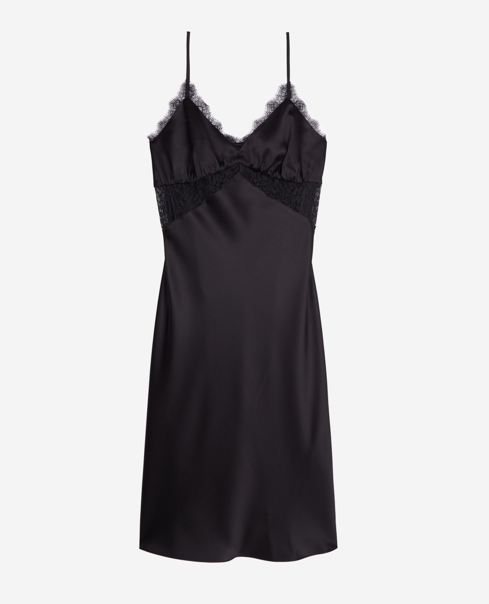Short black silk slip dress, BLACK, hi-res image number null