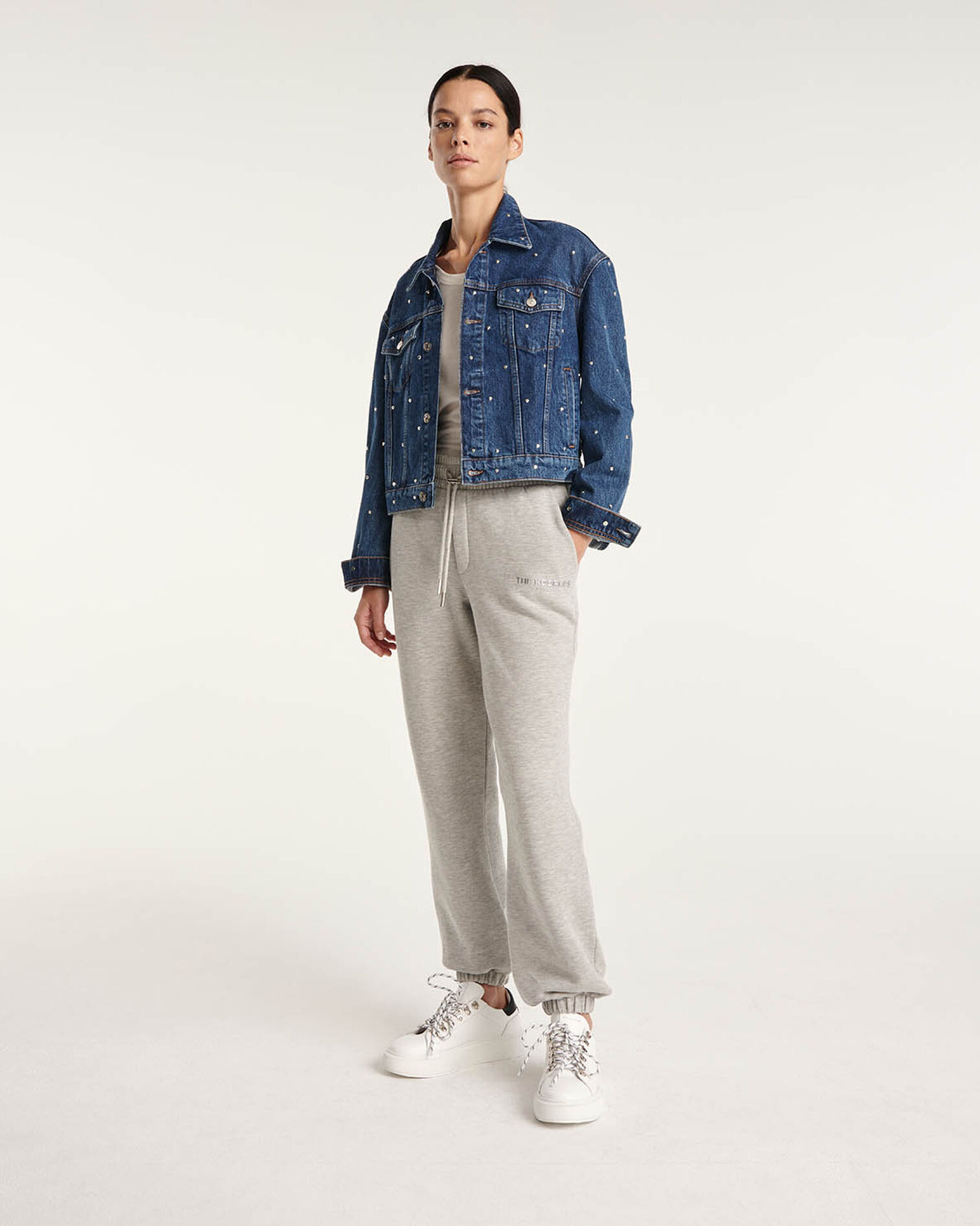 Blue denim jacket with studs all over, BLUE WASHED, hi-res image number null