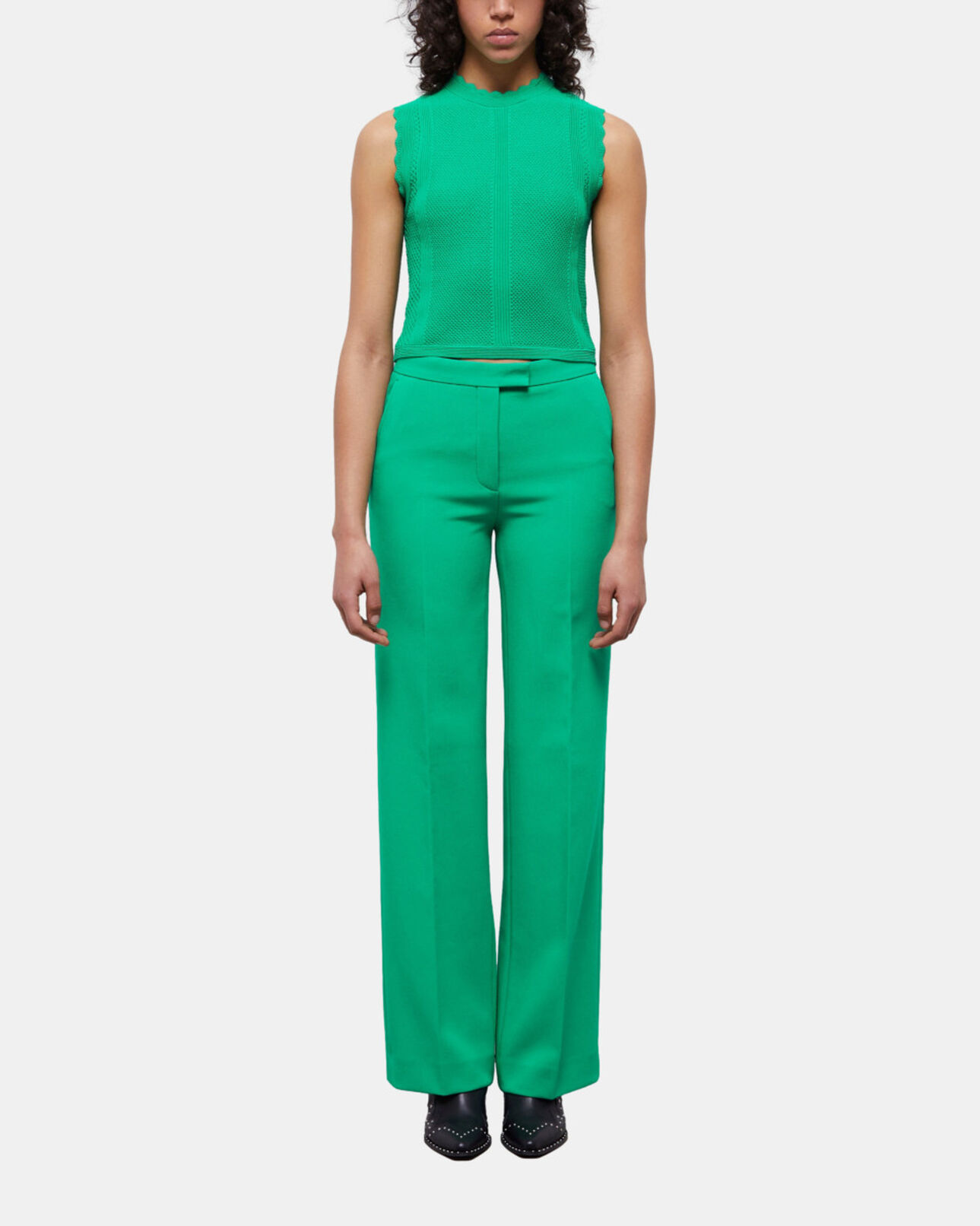The Kooples WOMEN GREEN green short openwork knit top