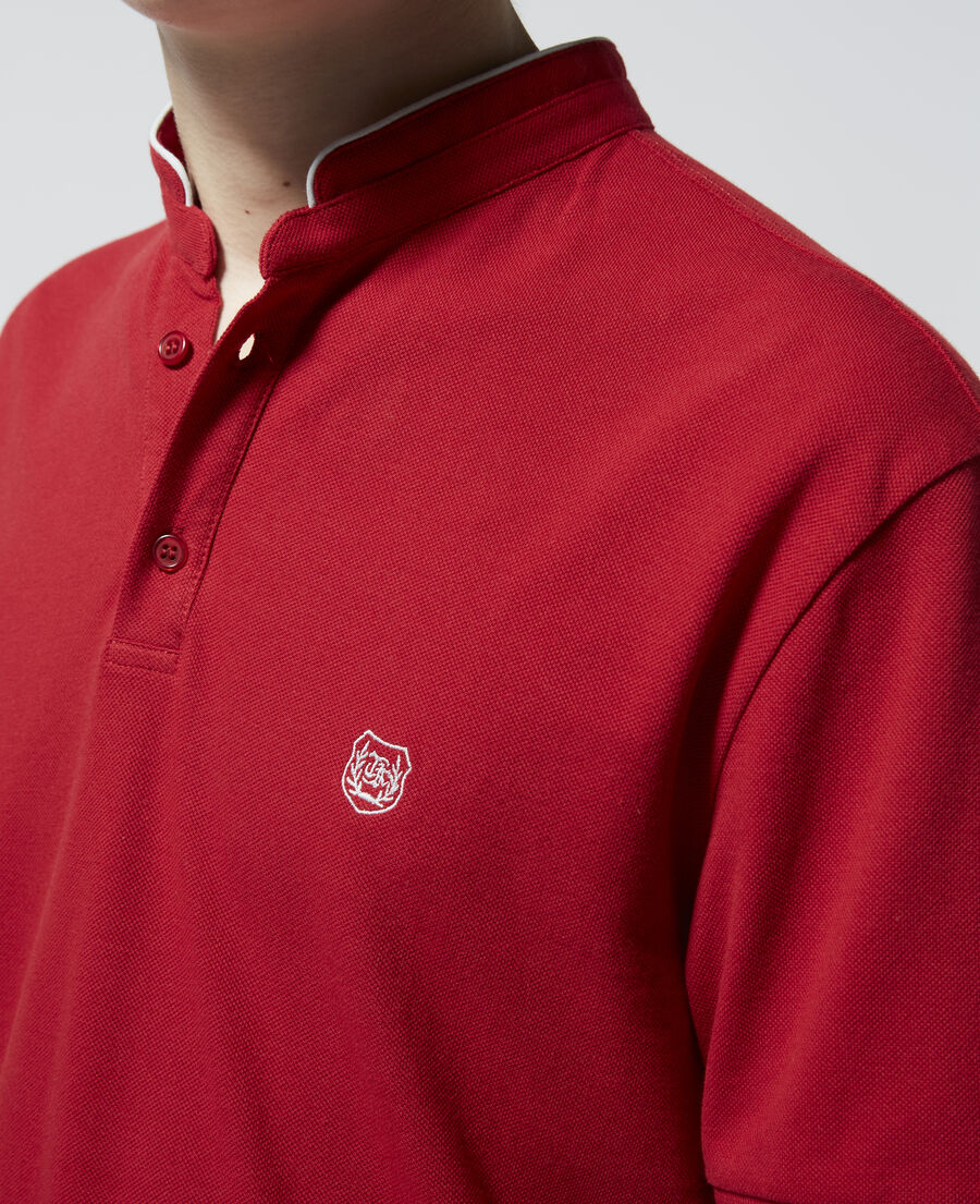 slim red polo shirt with officer collar