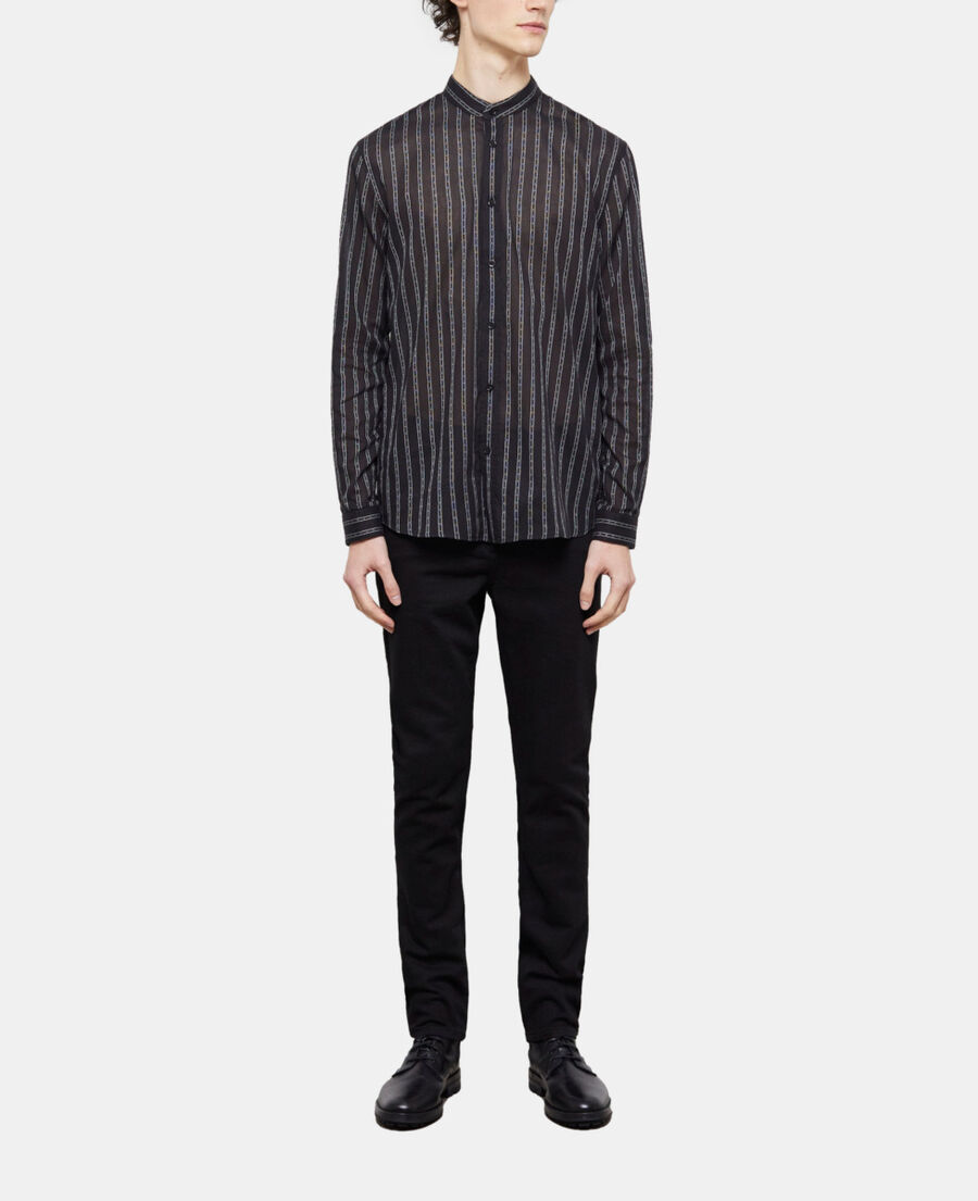 black striped shirt with officer collar