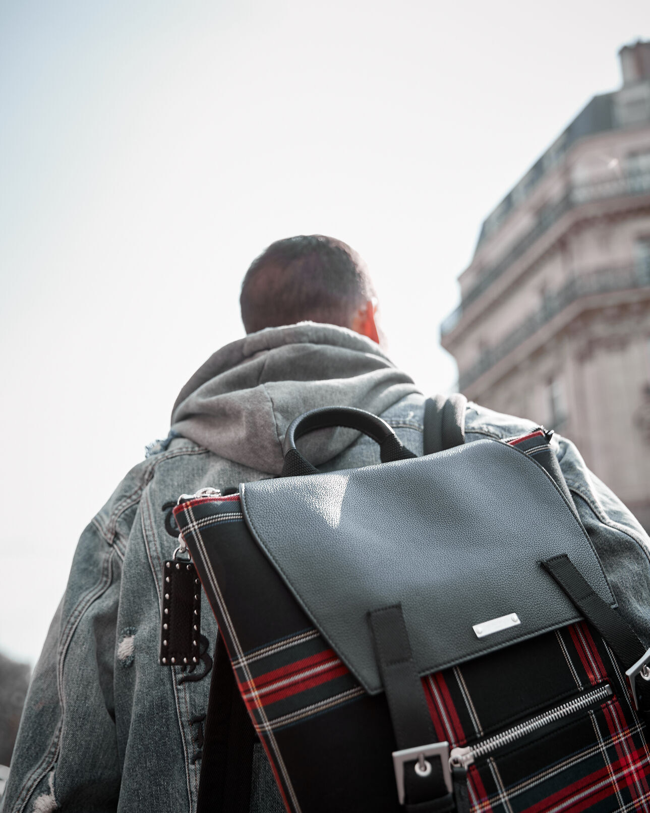 The Kooples HOMME BLACK - RED sac à dos cuir et tartan graphique zayn by the kooples