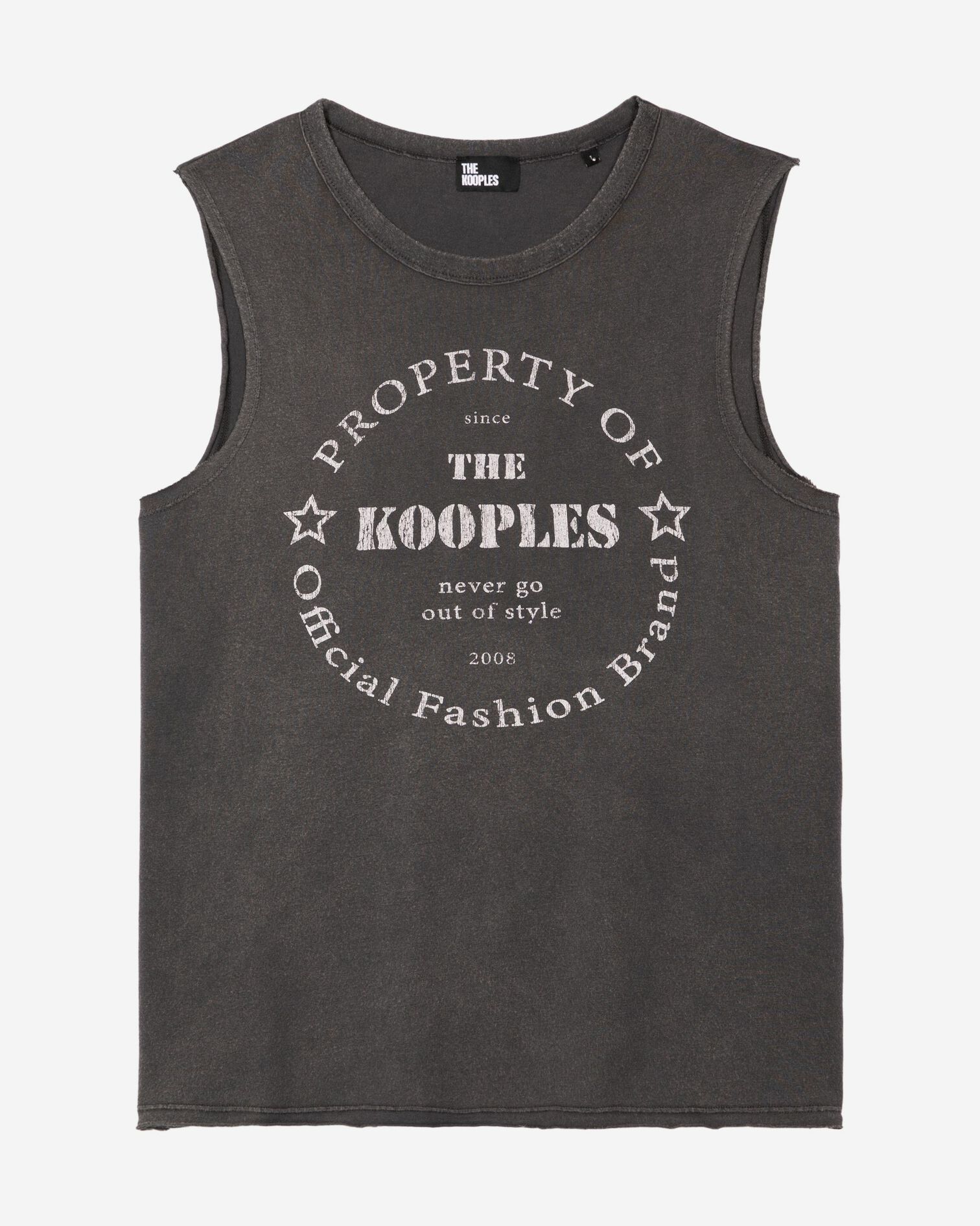 Tank top with faded black screen print, BLACK WASHED, hi-res image number null