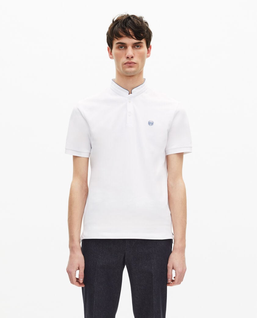 The Kooples MEN WHITE / BLUE white pique cotton polo t-shirt