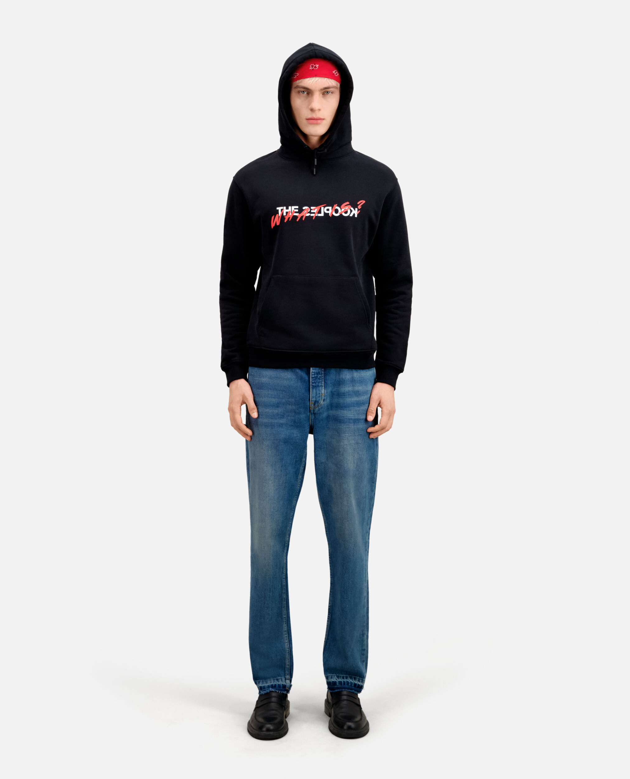 Men's Black sweatshirt with What is screen print, BLACK, hi-res image number null
