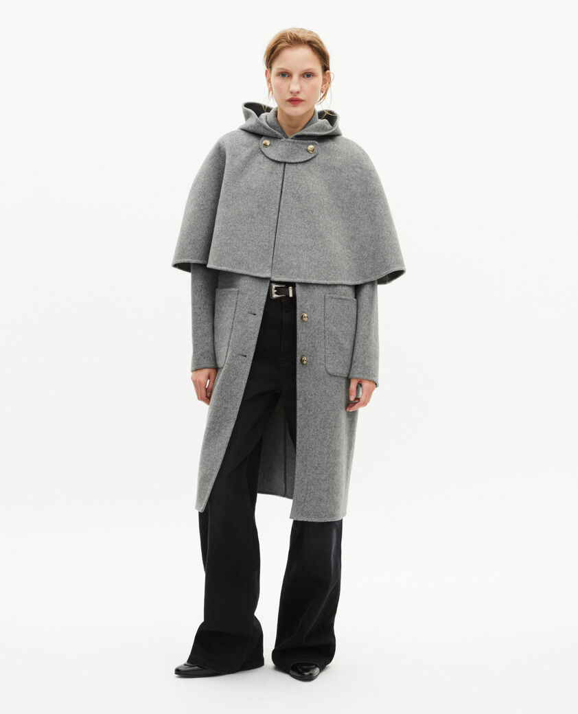 The Kooples MUJER GREY abrigo largo de lana de doble faz con capa gris
