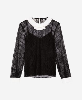 The Kooples FEMME BLACK top en dentelle plumetis avec strass noir