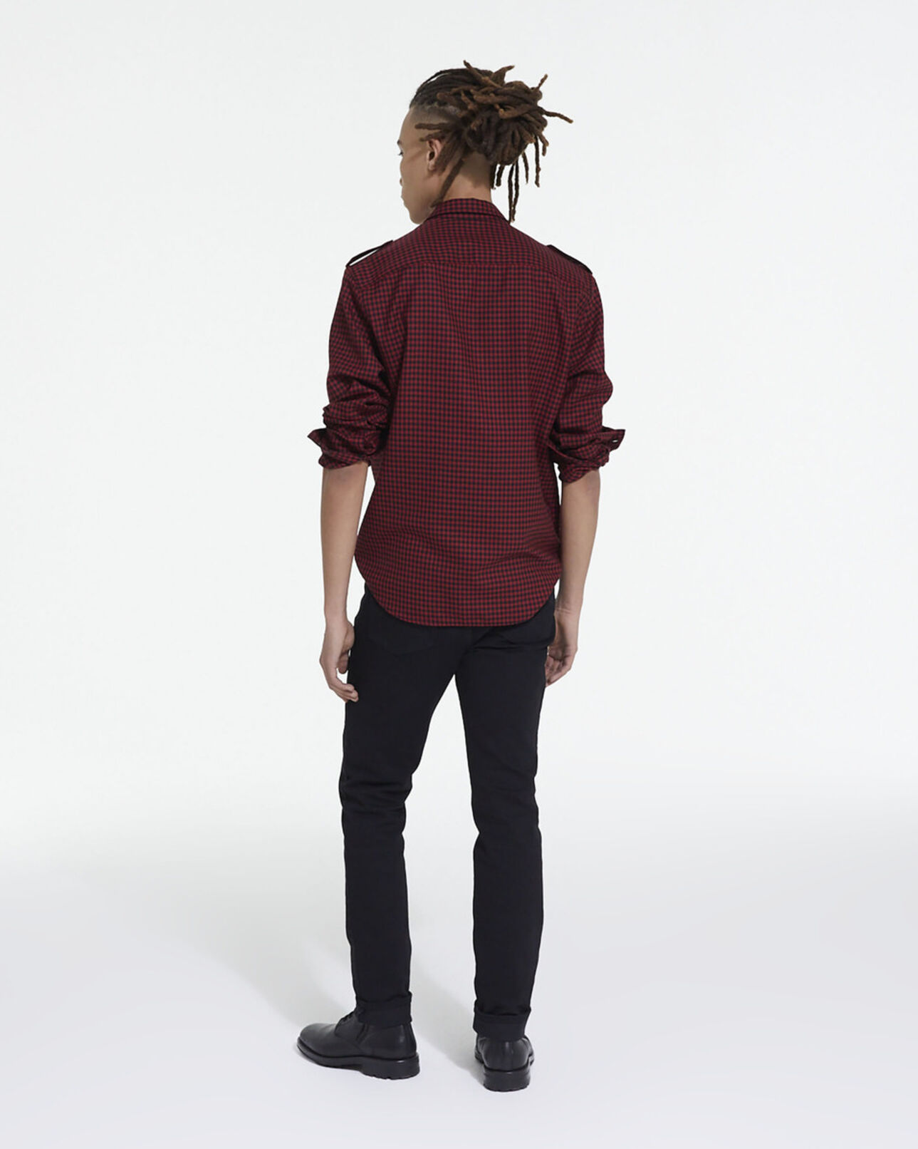 The Kooples HOMME RED / BLACK chemise col classique en laine à carreaux