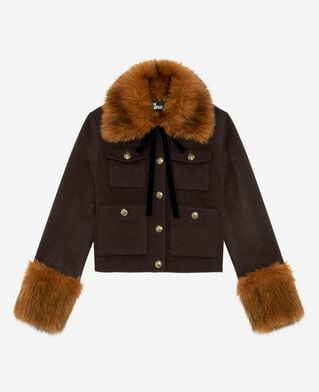 The Kooples DAMEN CHOCOLATE jacke sherpa-kragen braun