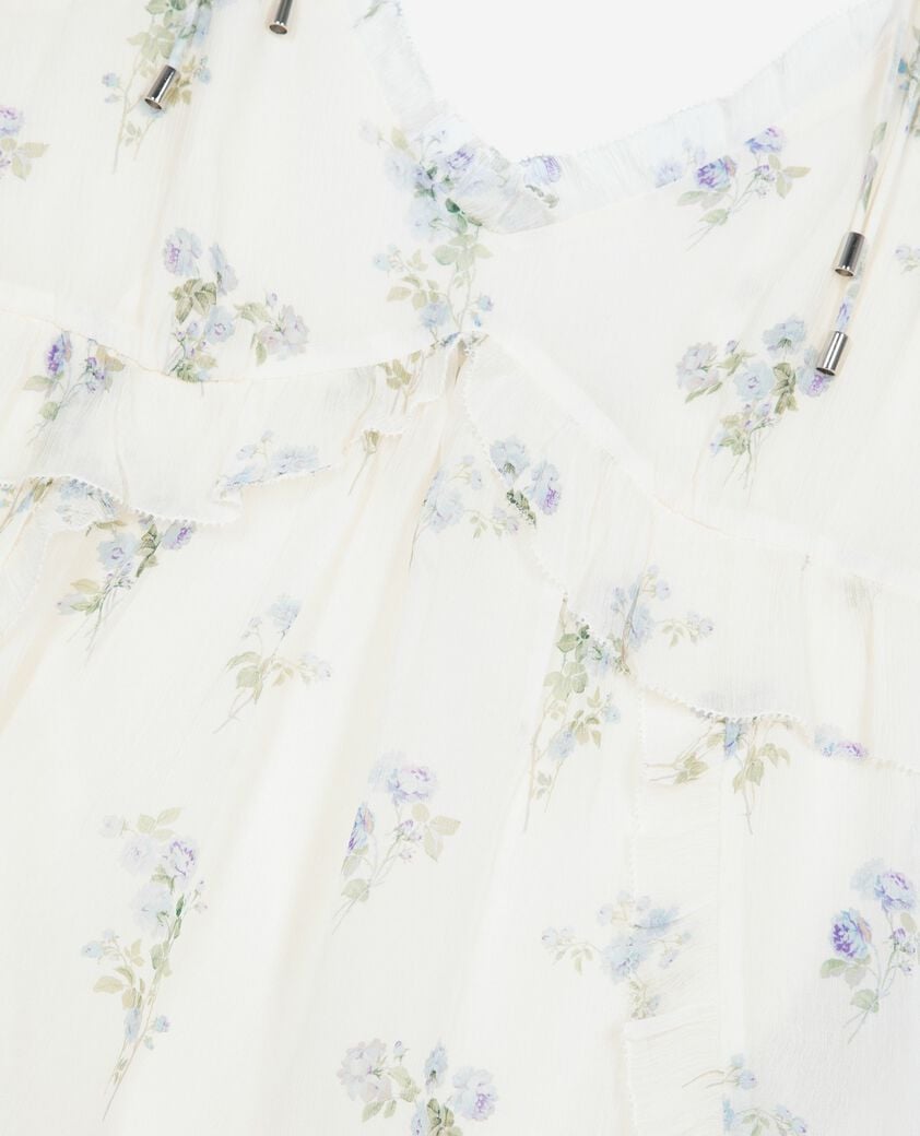 The Kooples WOMEN WHITE / SKY BLUE white floral ruffle top
