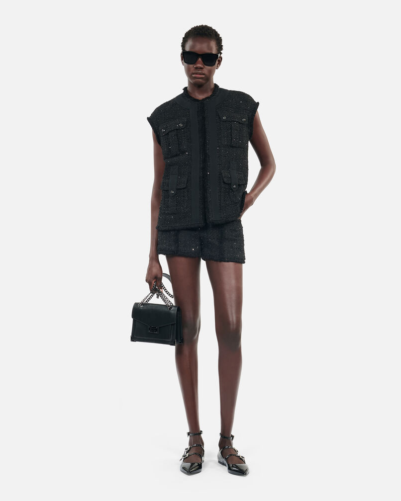 The Kooples FEMME BLACK veste sans manches en tweed noire