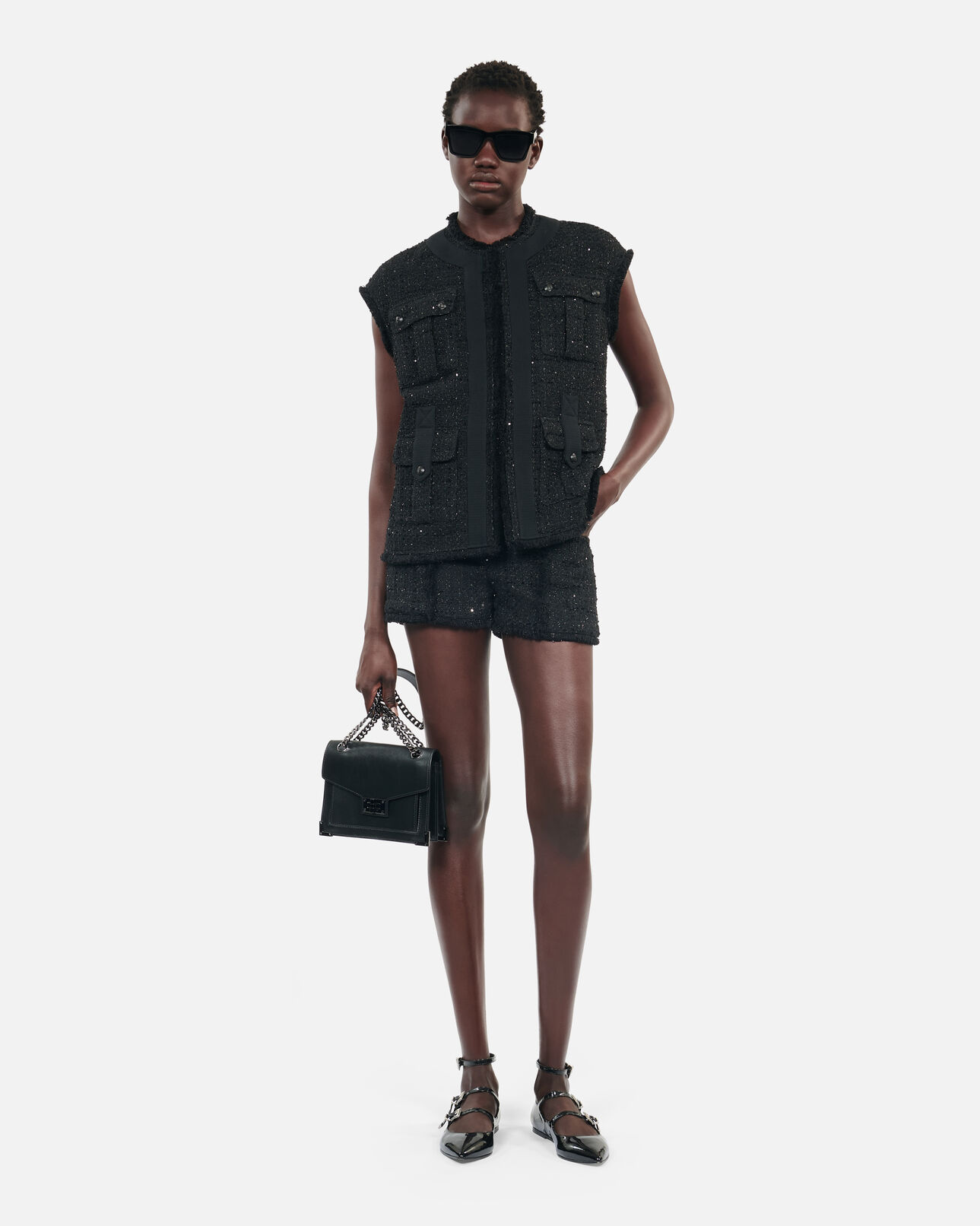 The Kooples WOMEN BLACK black tweed sleeveless jacket