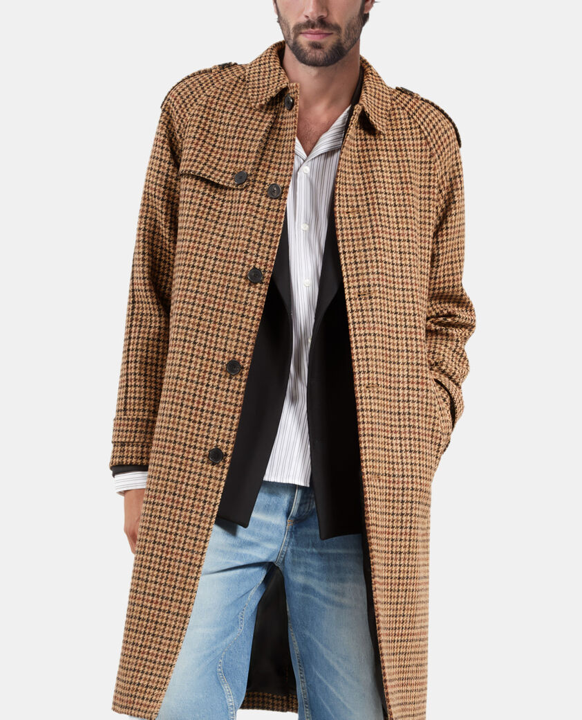 The Kooples MEN BROWN the kooples x harris tweed long brown houndstooth wool coat