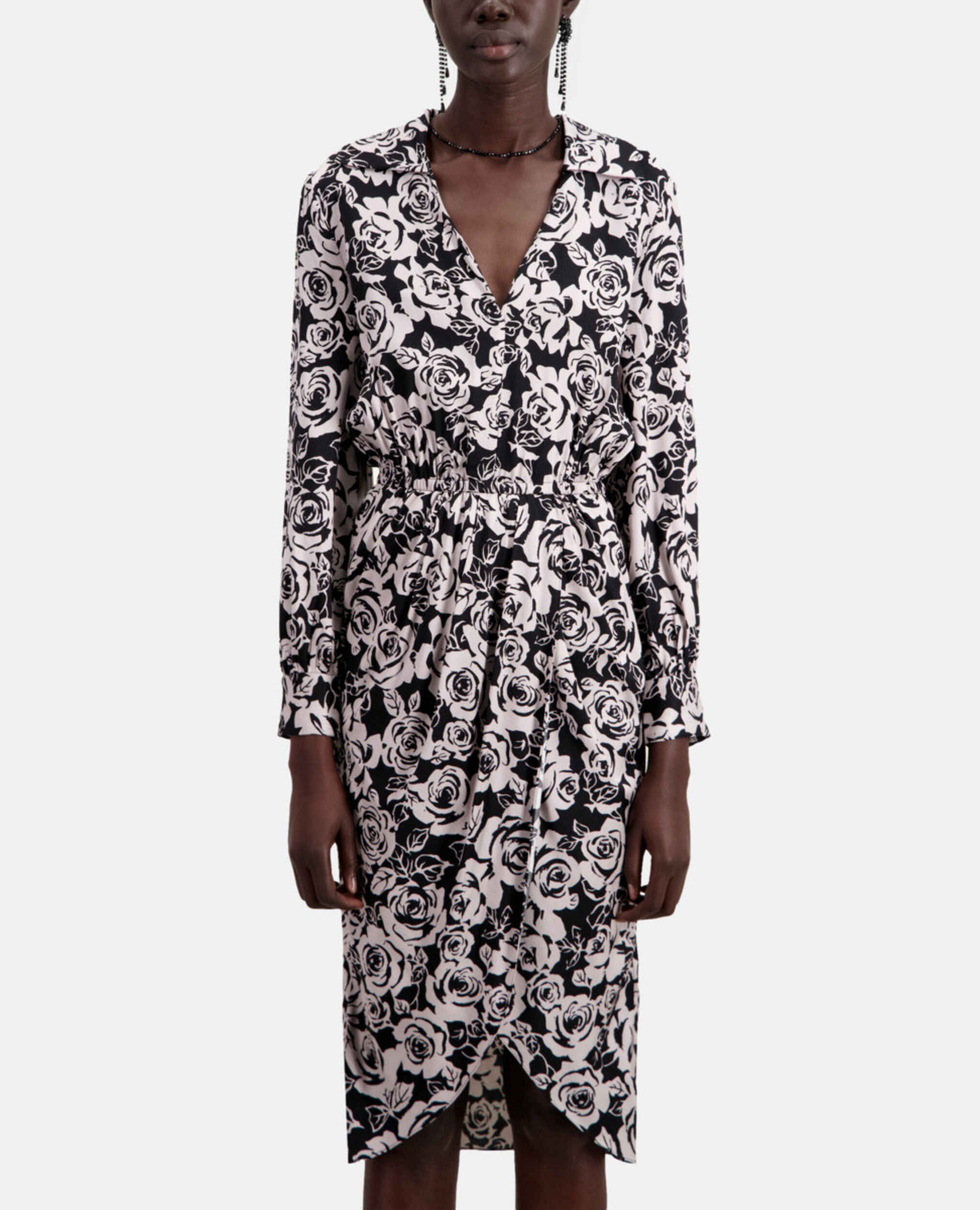 Robe mi-longue imprimée, BLACK / PINK, hi-res image number null
