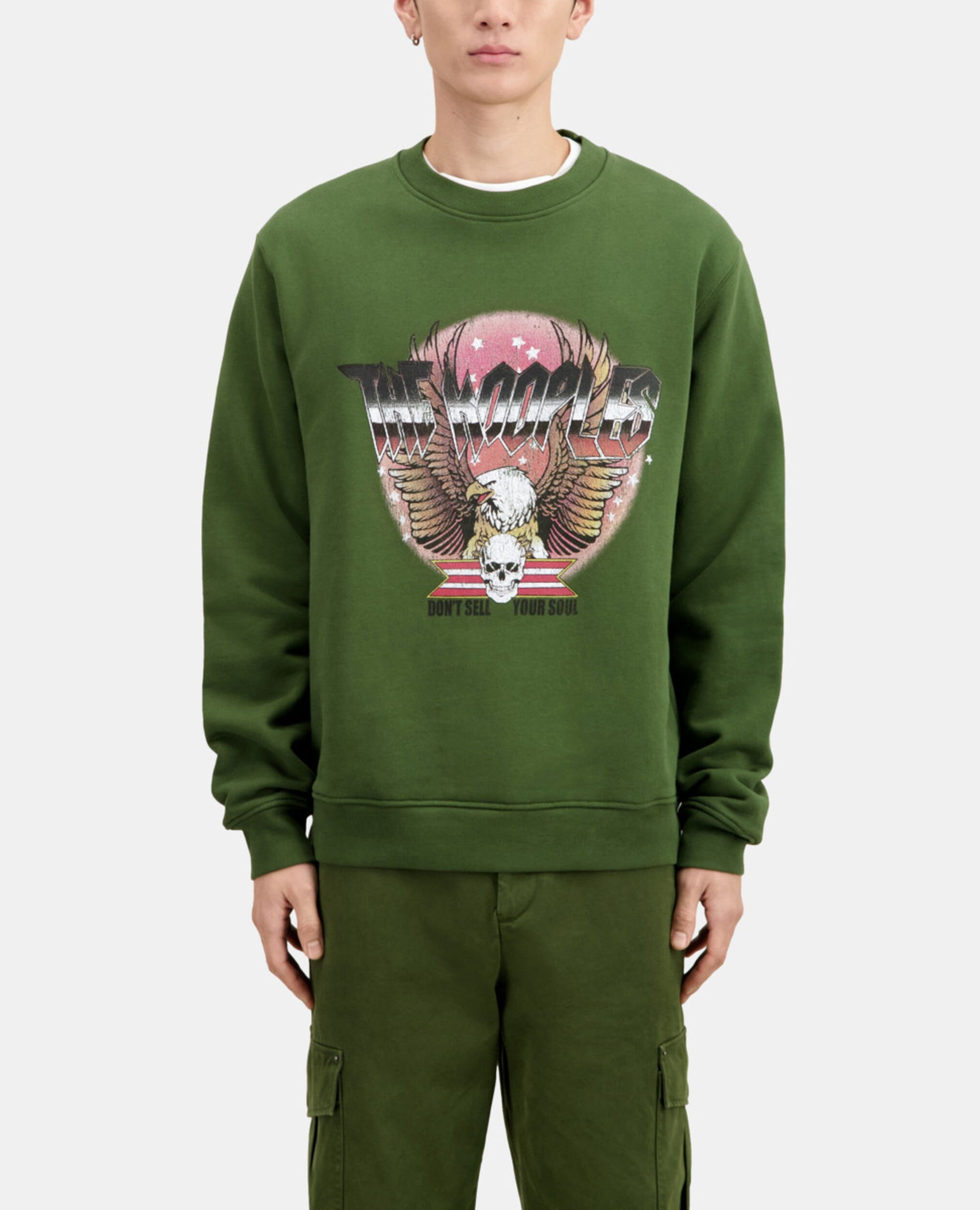 Khaki sweatshirt with Rock eagle serigraphy, USED KAKI, hi-res image number null