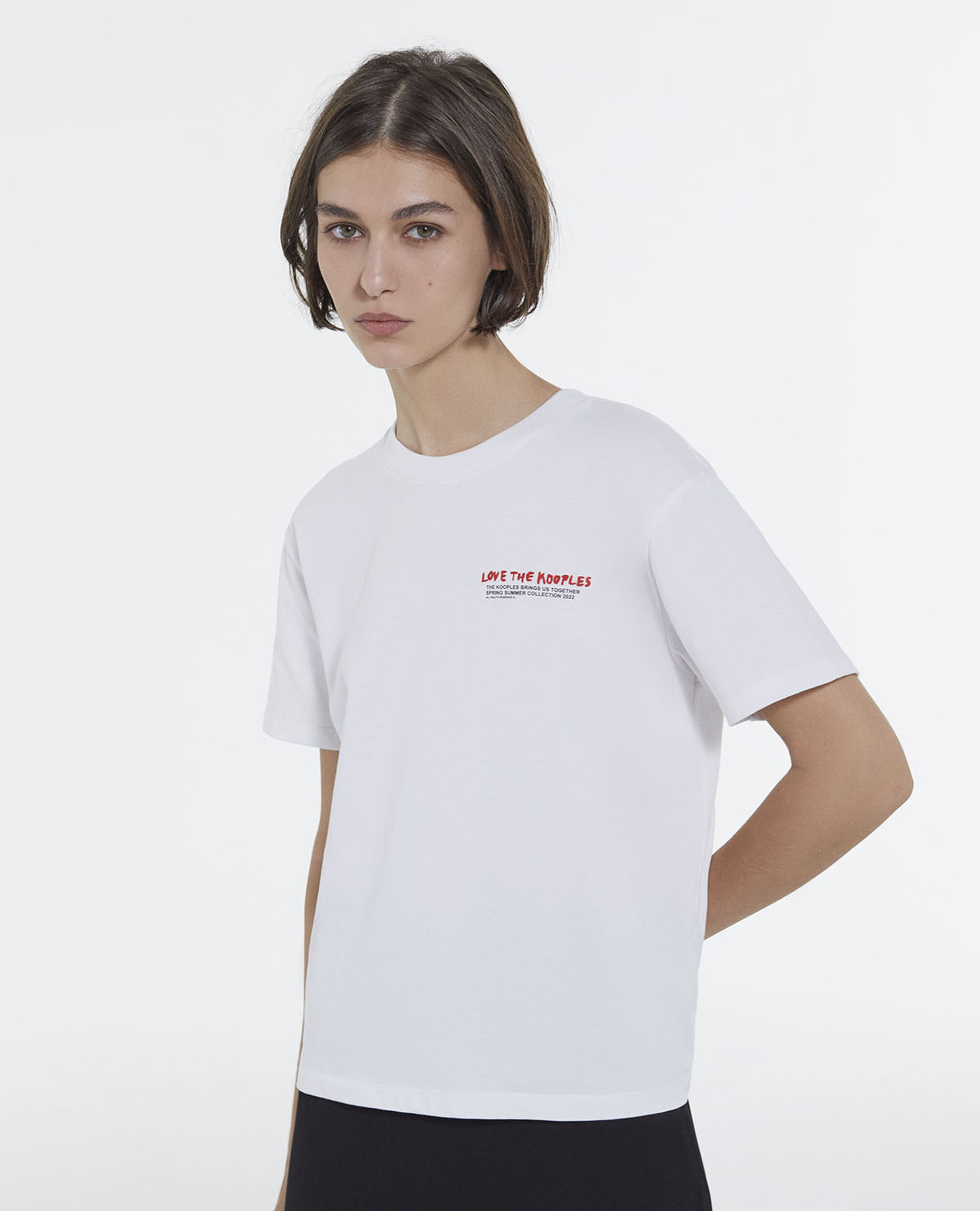 Camiseta blanca de algodón Love The Kooples, WHITE, hi-res image number null