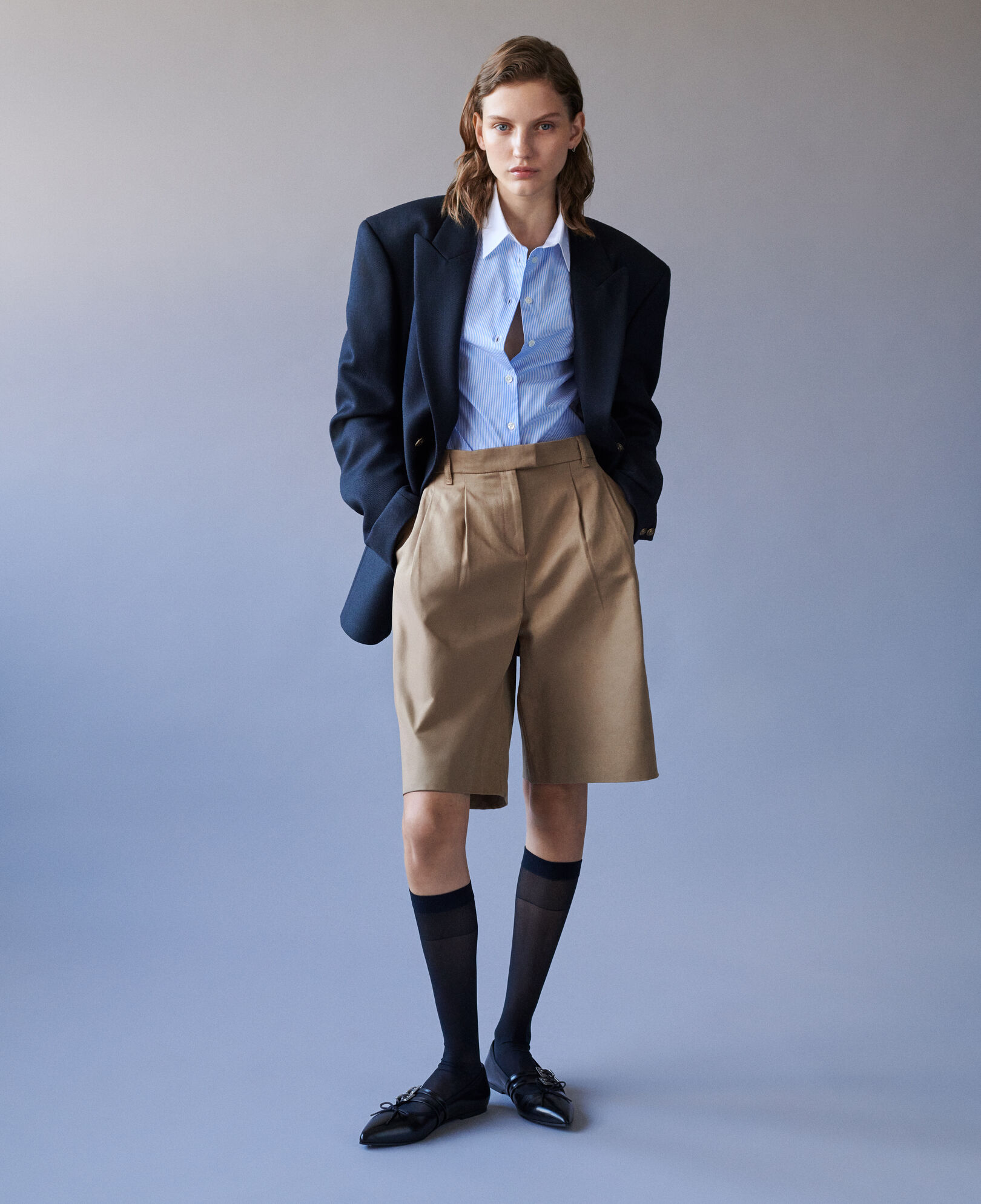 The Kooples WOMEN BROWN camel cotton and linen bermuda shorts