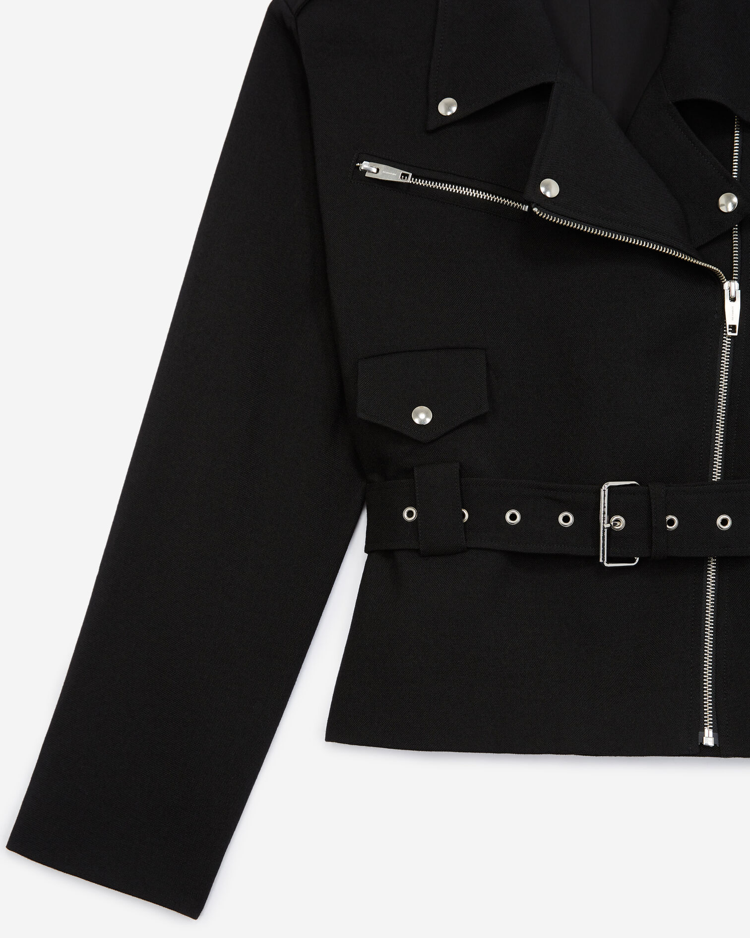 Wollmantel schwarz kurz Biker-Stil, BLACK, hi-res image number null