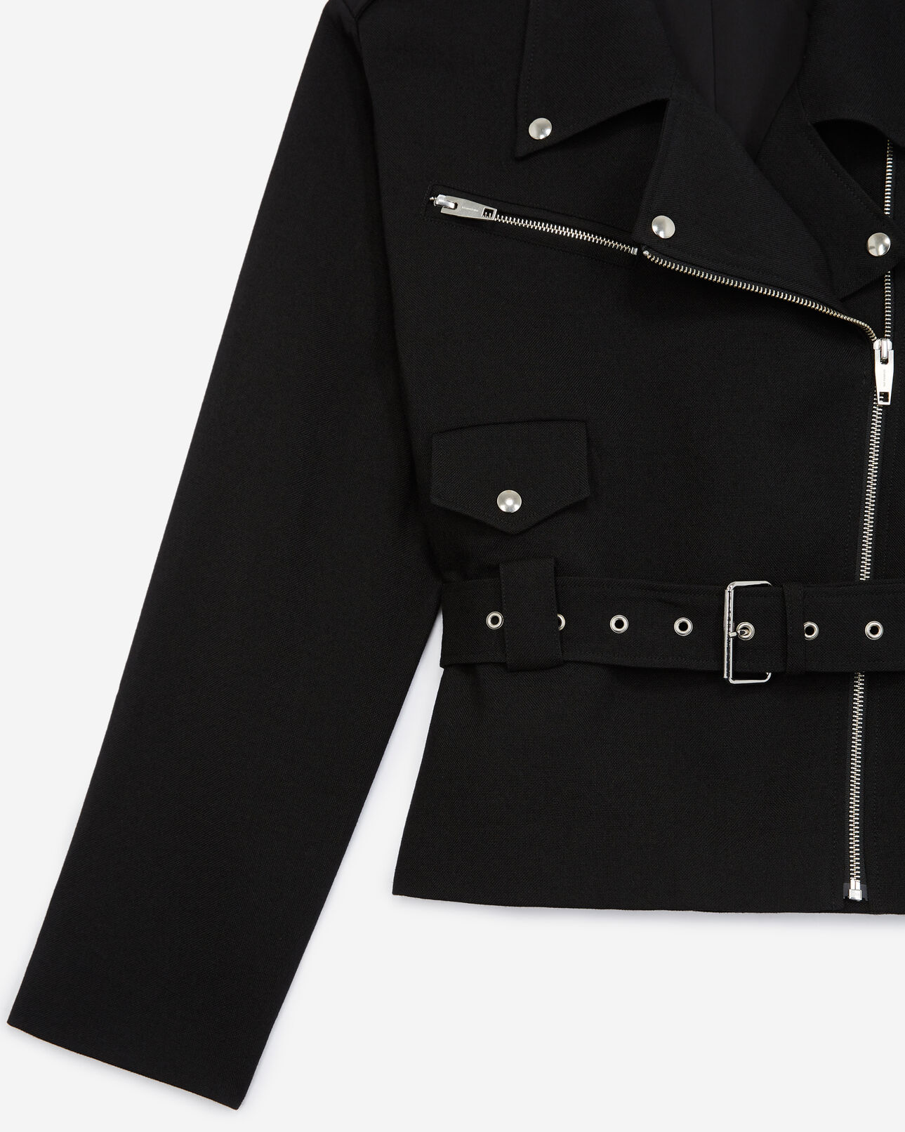 The Kooples DAMEN BLACK wollmantel schwarz kurz biker-stil