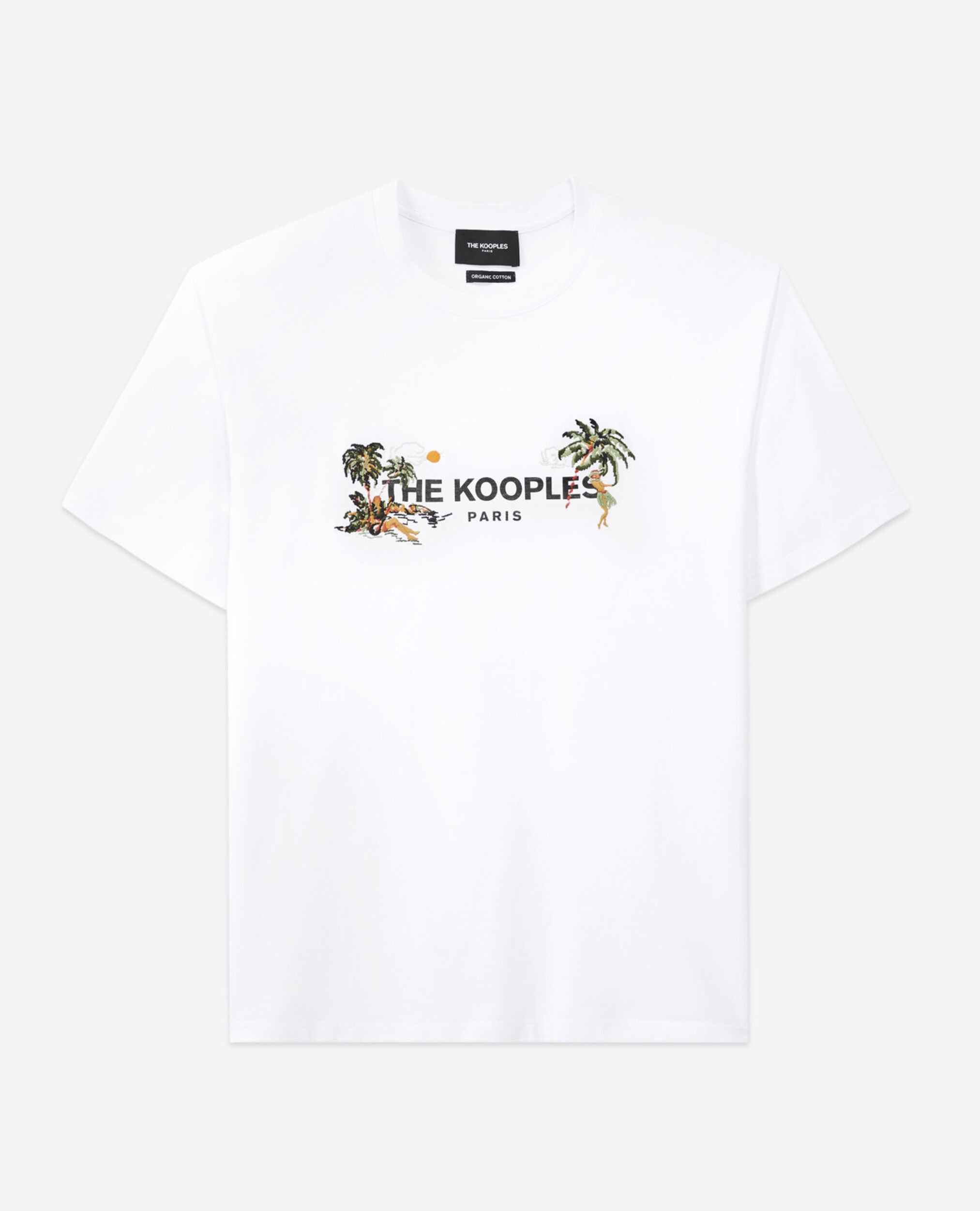 White crew neck T-shirt with Hawaiian motif, WHITE, hi-res image number null