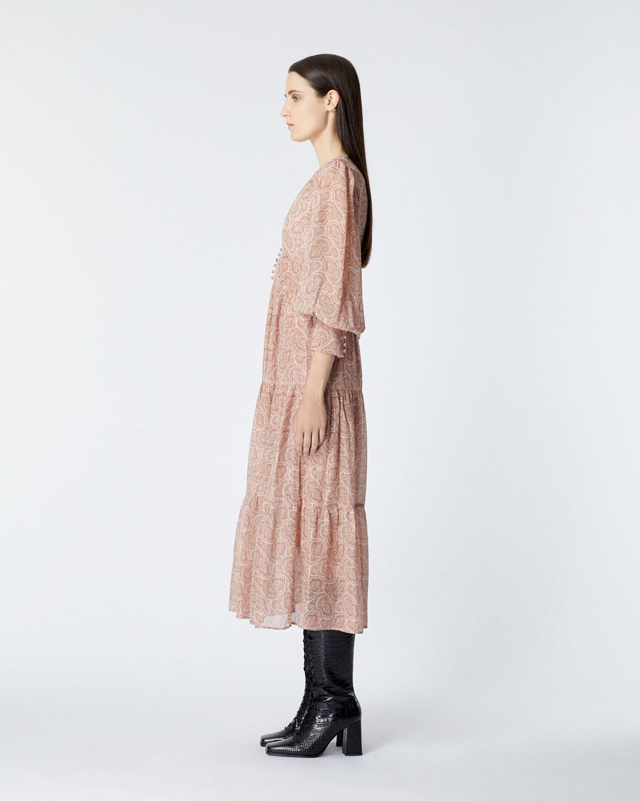 The Kooples WOMEN PINK long printed dress with pink paisley motif