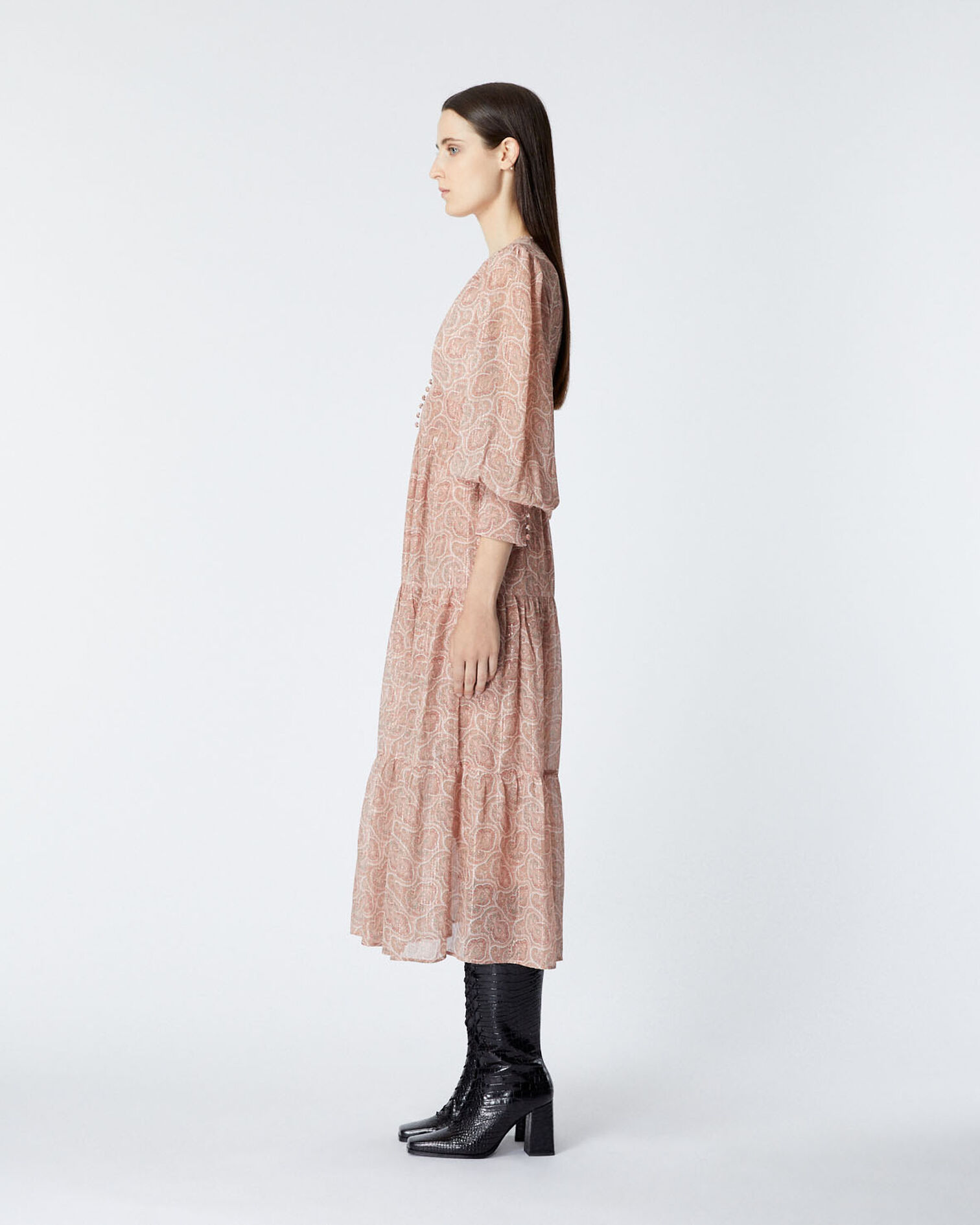 Long printed dress with pink paisley motif, PINK, hi-res image number null