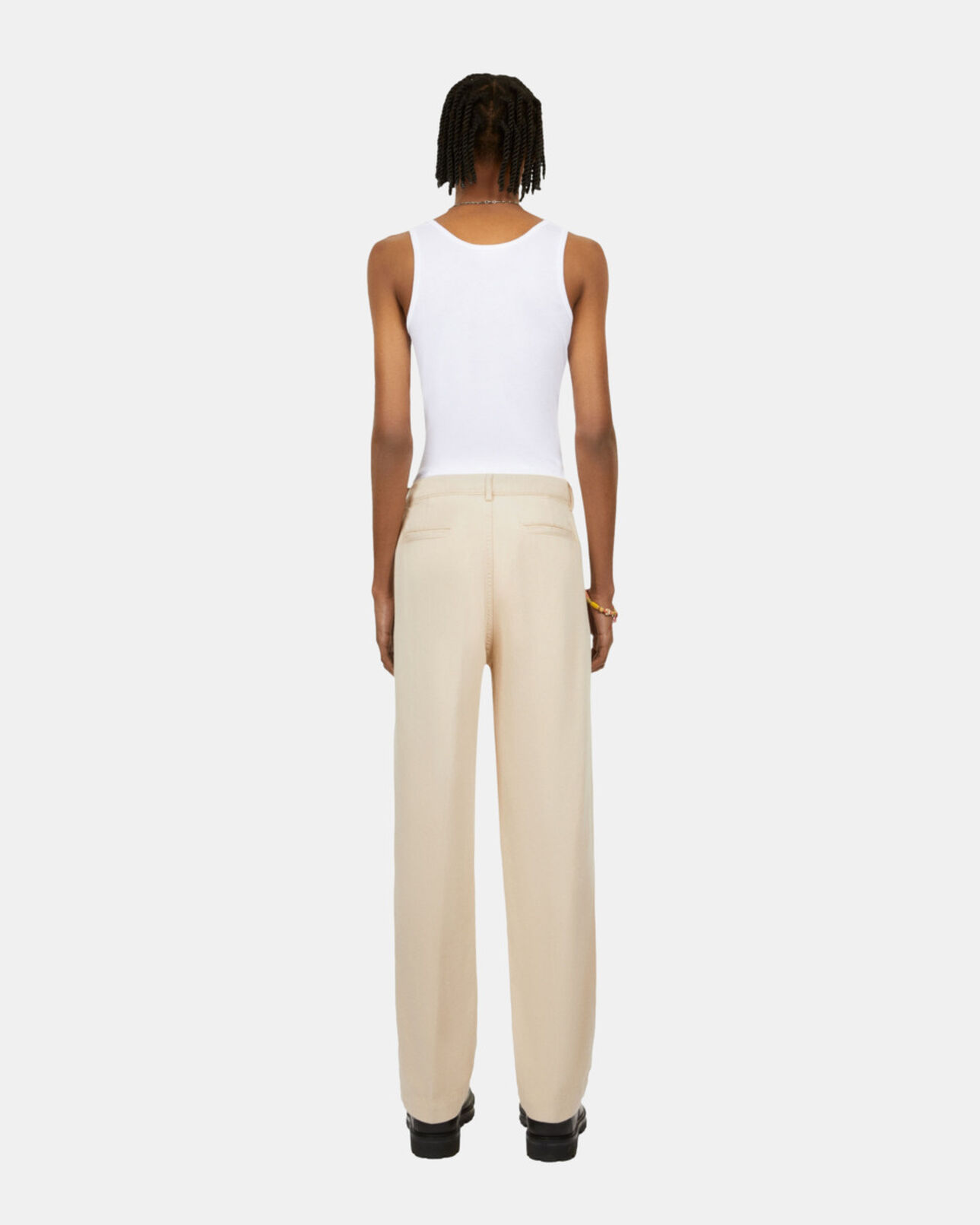 The Kooples MEN BEIGE beige cotton and linen trousers with pleats