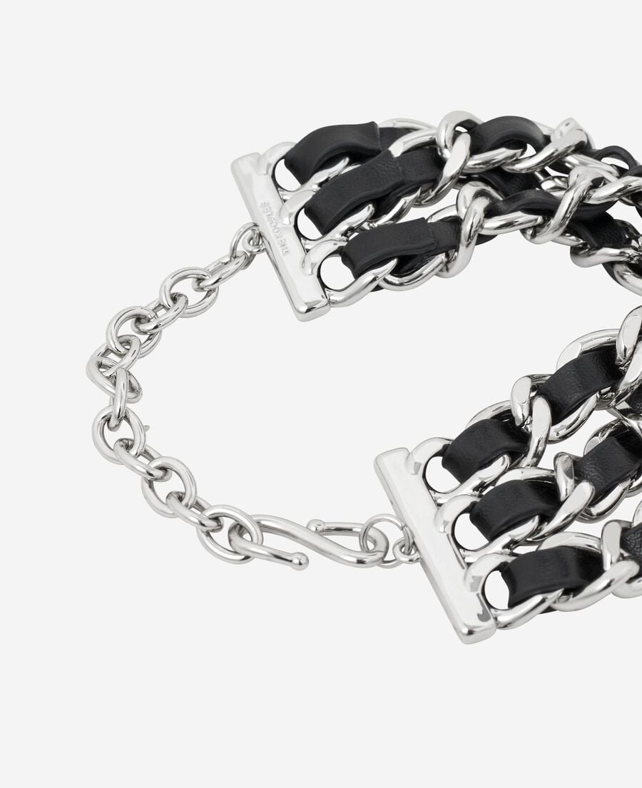 The Kooples DAMEN BLACK SILVER armband mit leder- und silberketten