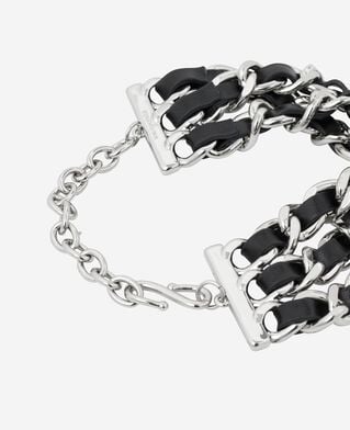 The Kooples DAMEN BLACK SILVER armband mit leder- und silberketten