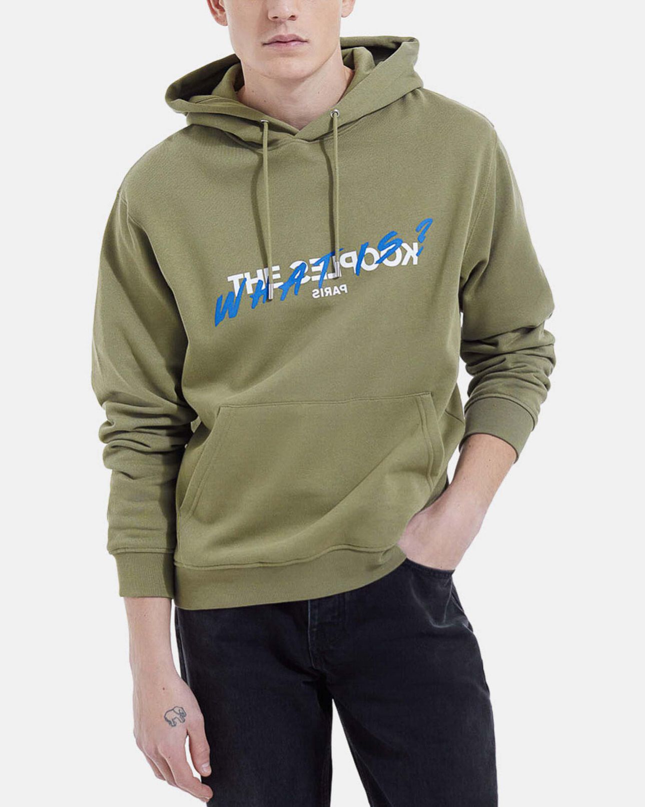 The Kooples HOMME KAKI sweat capuche coton kaki logo what is