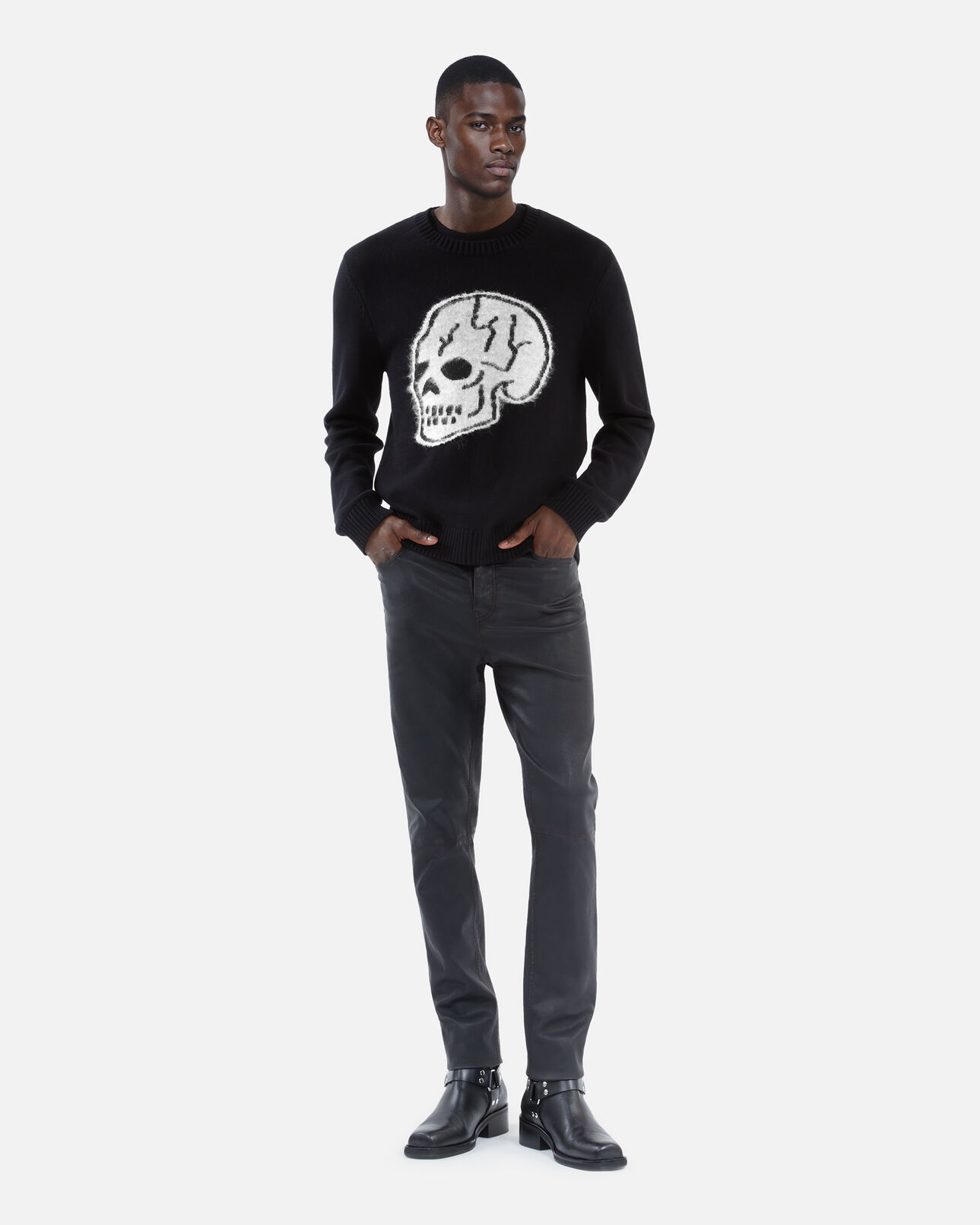 The Kooples HOMME BLACK-ECRU pull en coton noir