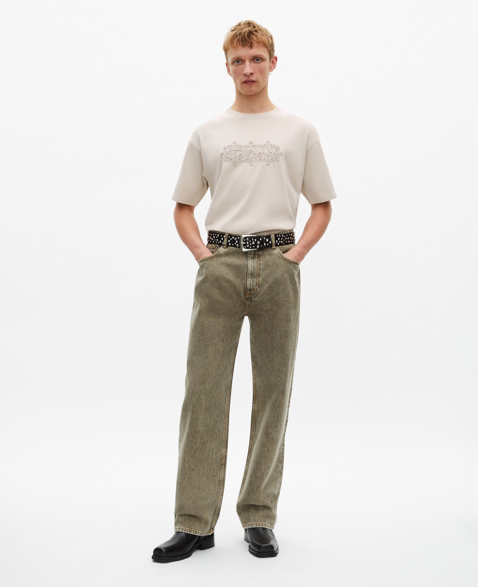 The Kooples HOMME BEIGE GREY t-shirt avec logo brodé beige