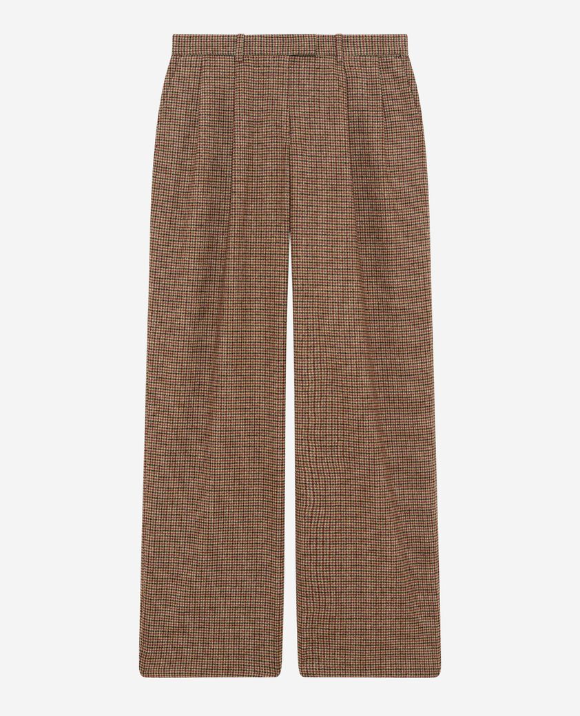The Kooples FEMME CAMEL MELANGE / BURGUNDY pantalon tailleur large en pied de poule camel