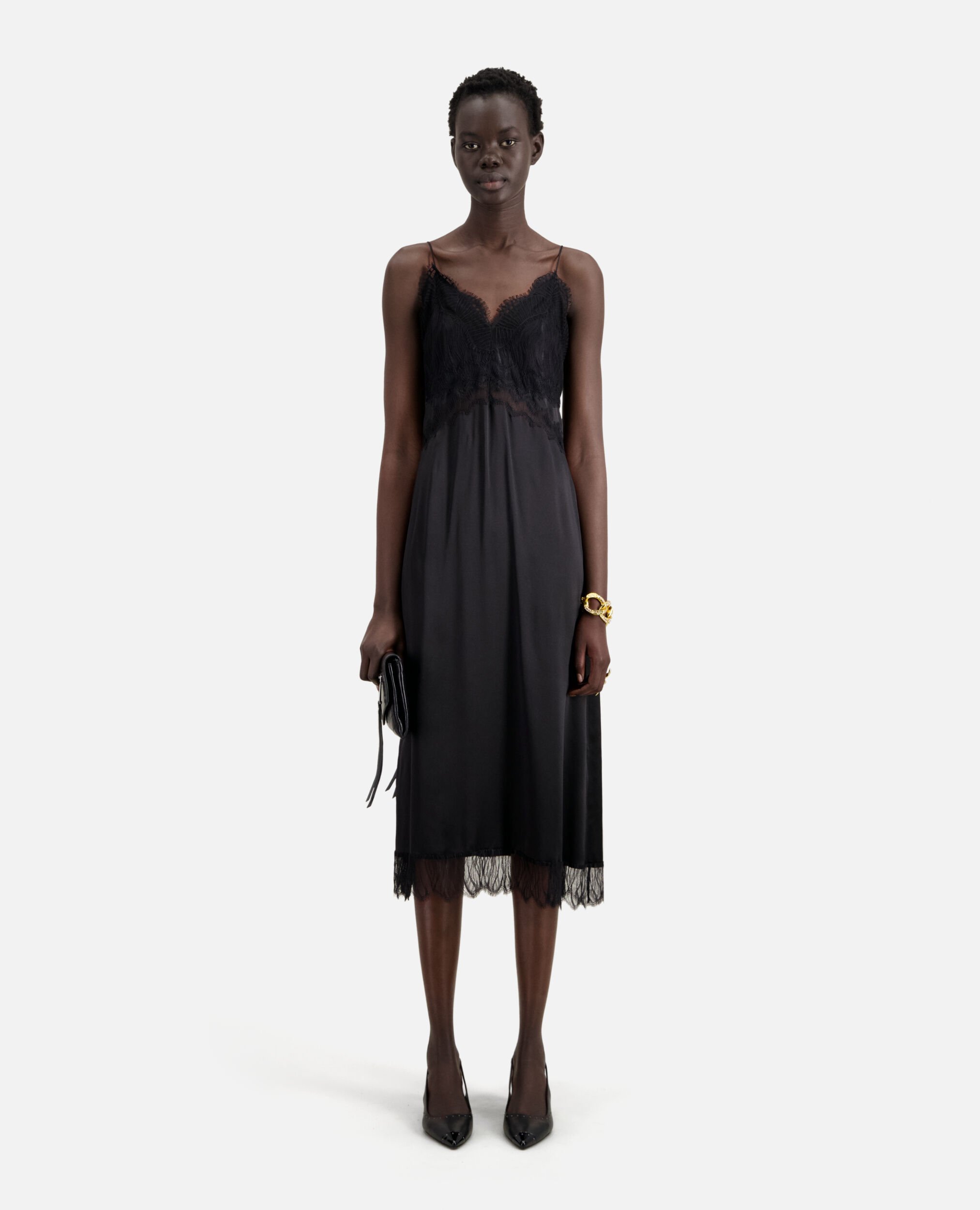 Black silk and lace dress top
