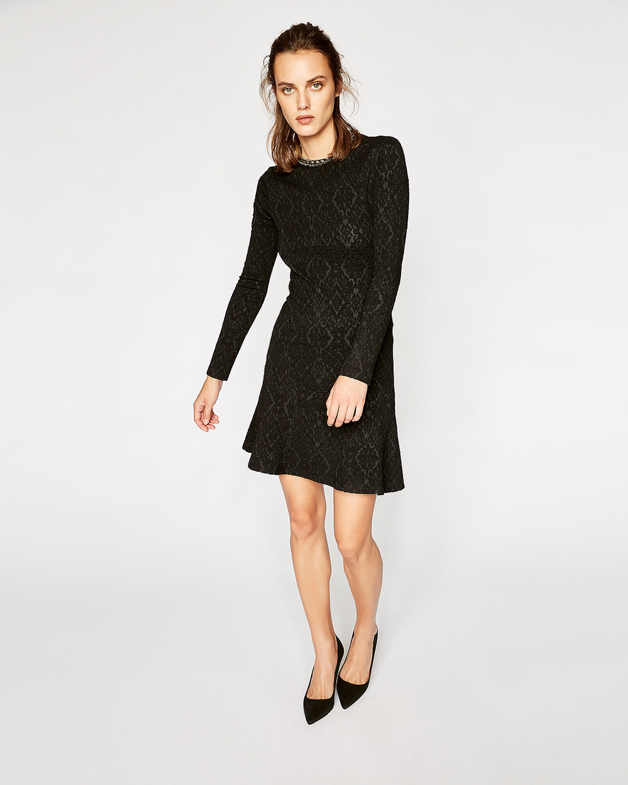 The Kooples FEMME BLACK robe droite noire col bijou