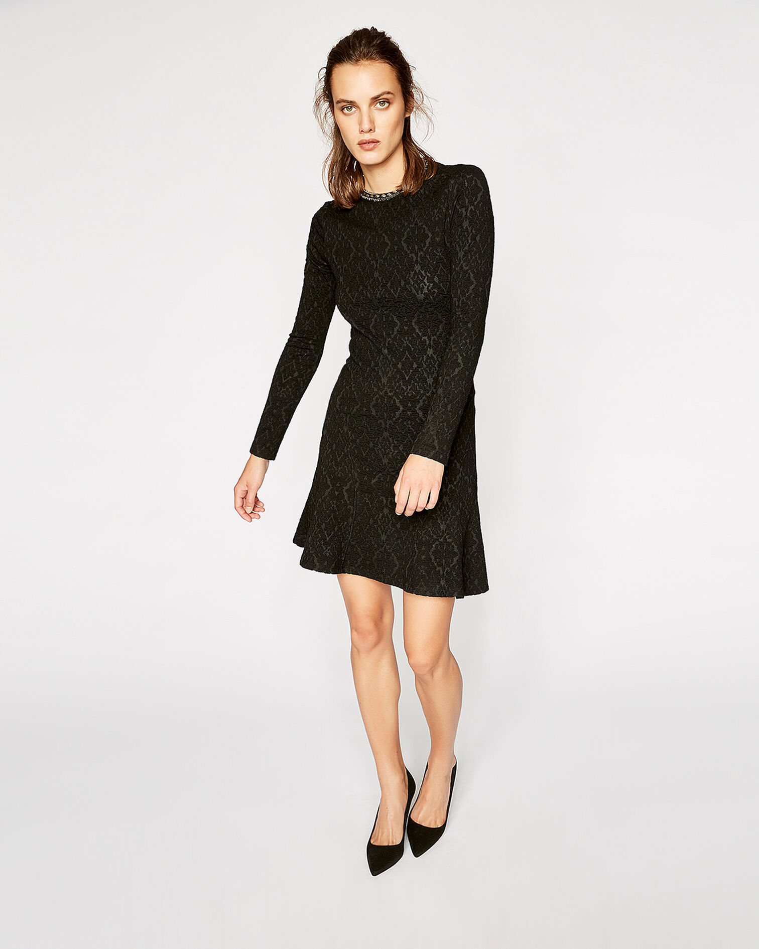 Robe droite noire col bijou, BLACK, hi-res image number null