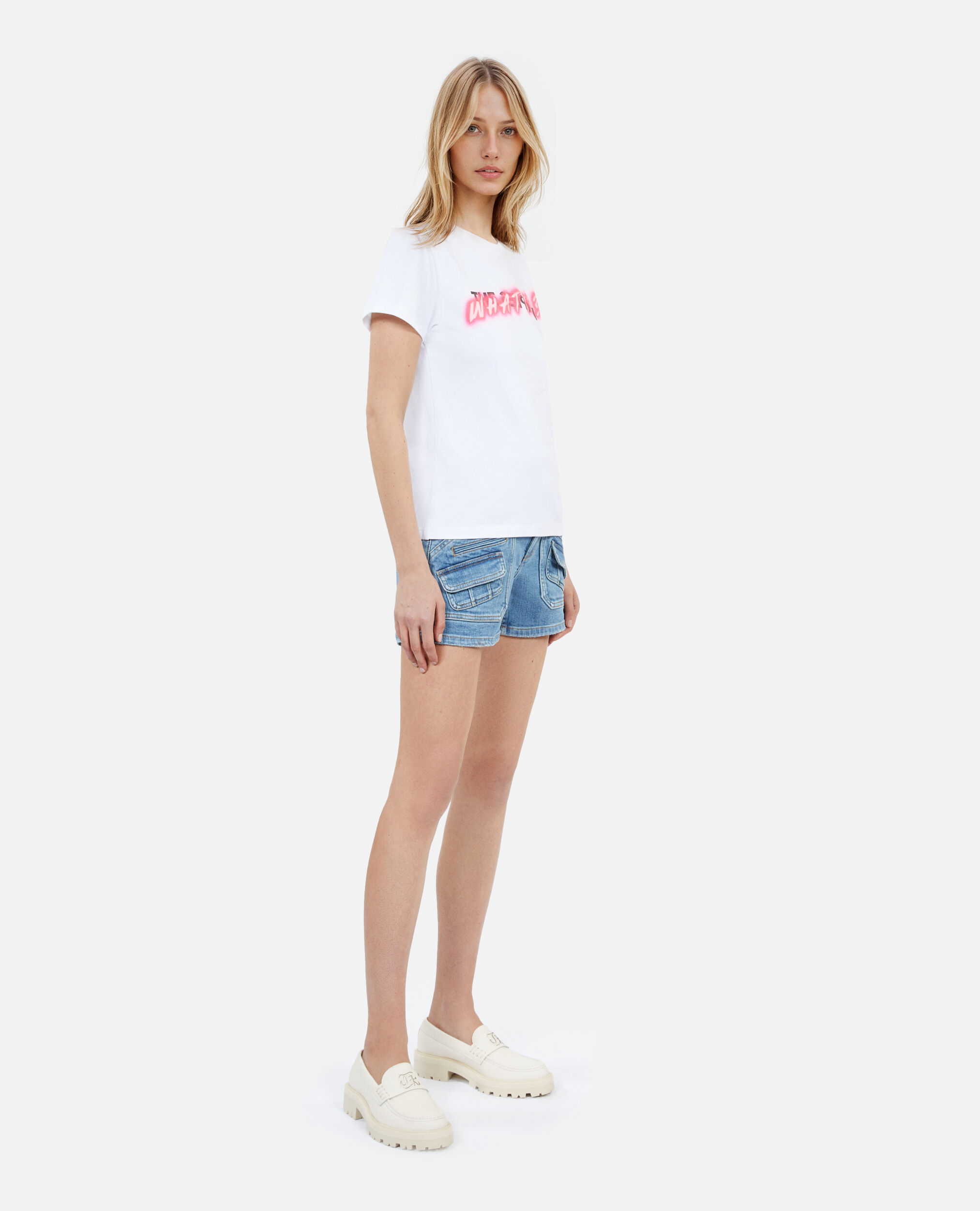 Weißes T-Shirt Damen mit „What is“-Schriftzug, WHITE, hi-res image number null